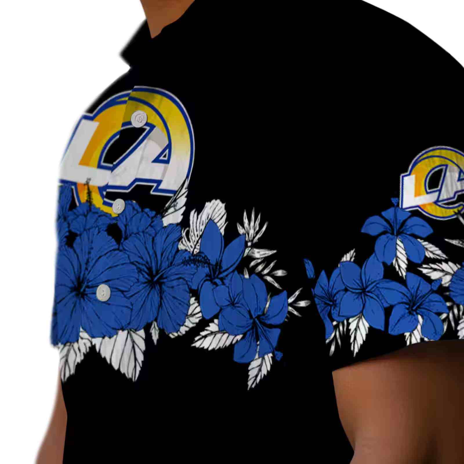 los angeles rams hibiscus stripe blue black hawaiian shirt trendy