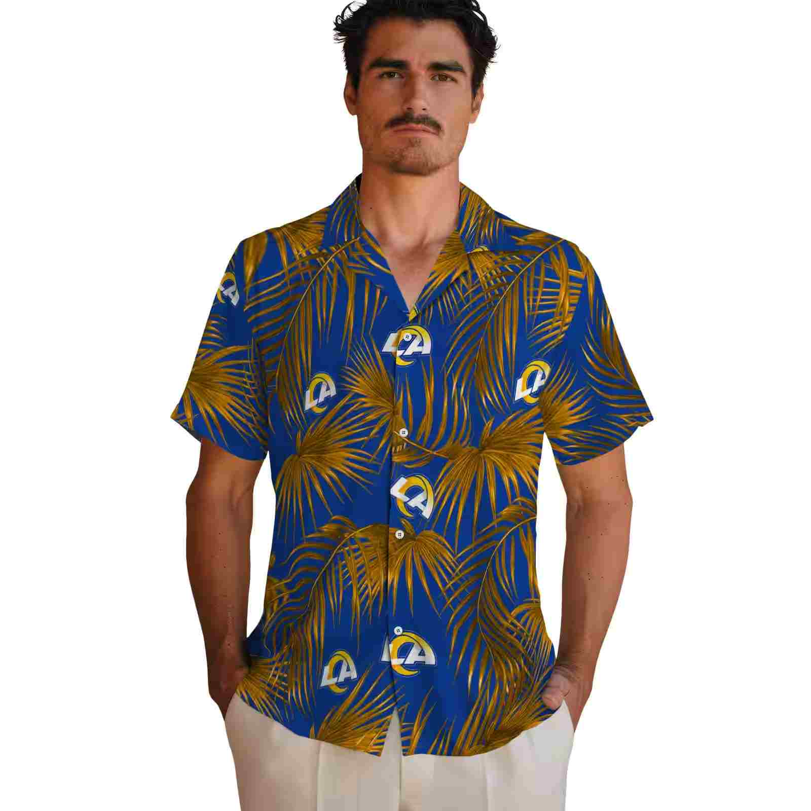 los angeles rams leafy palms blue hawaiian shirt fashion forward