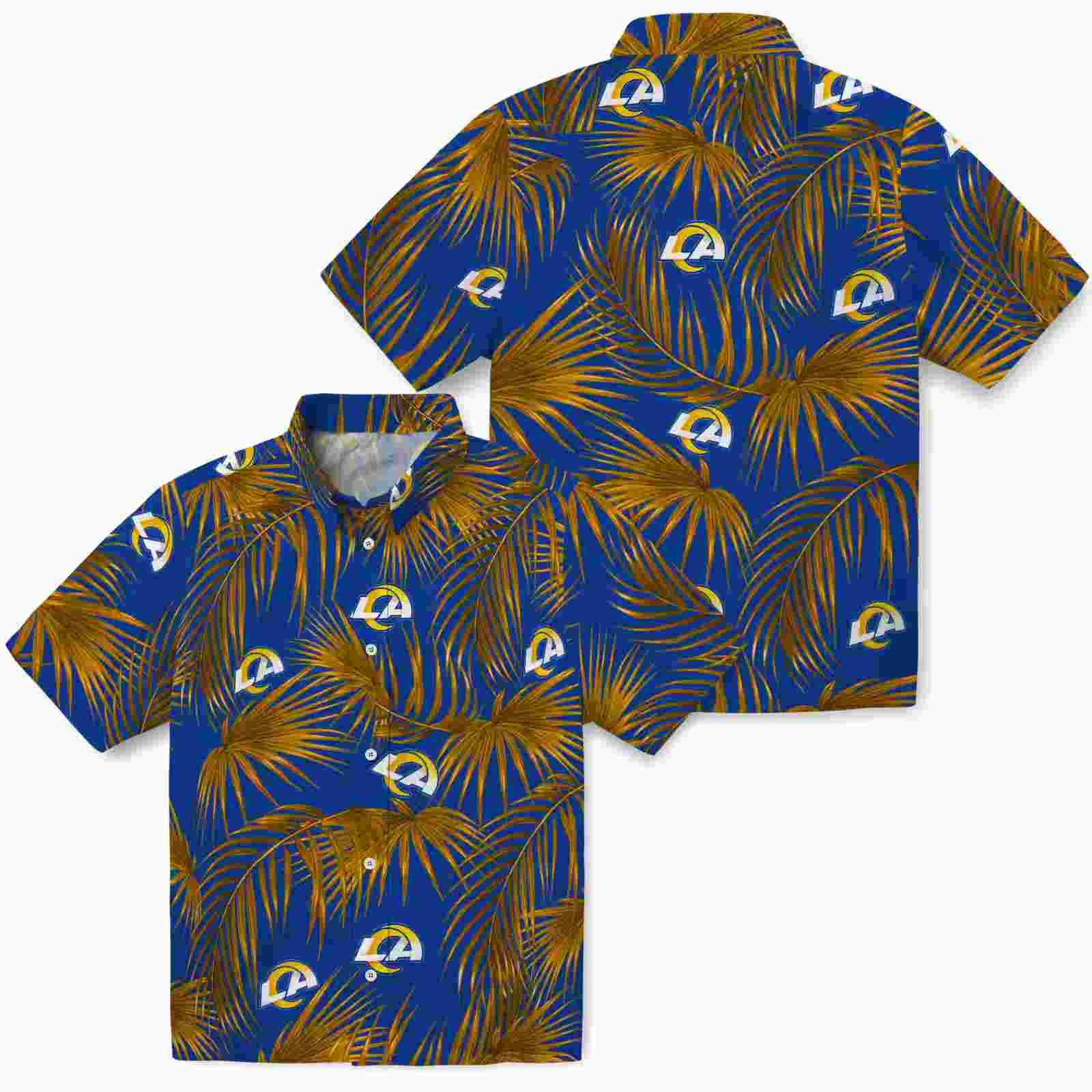 los angeles rams leafy palms blue hawaiian shirt high quality