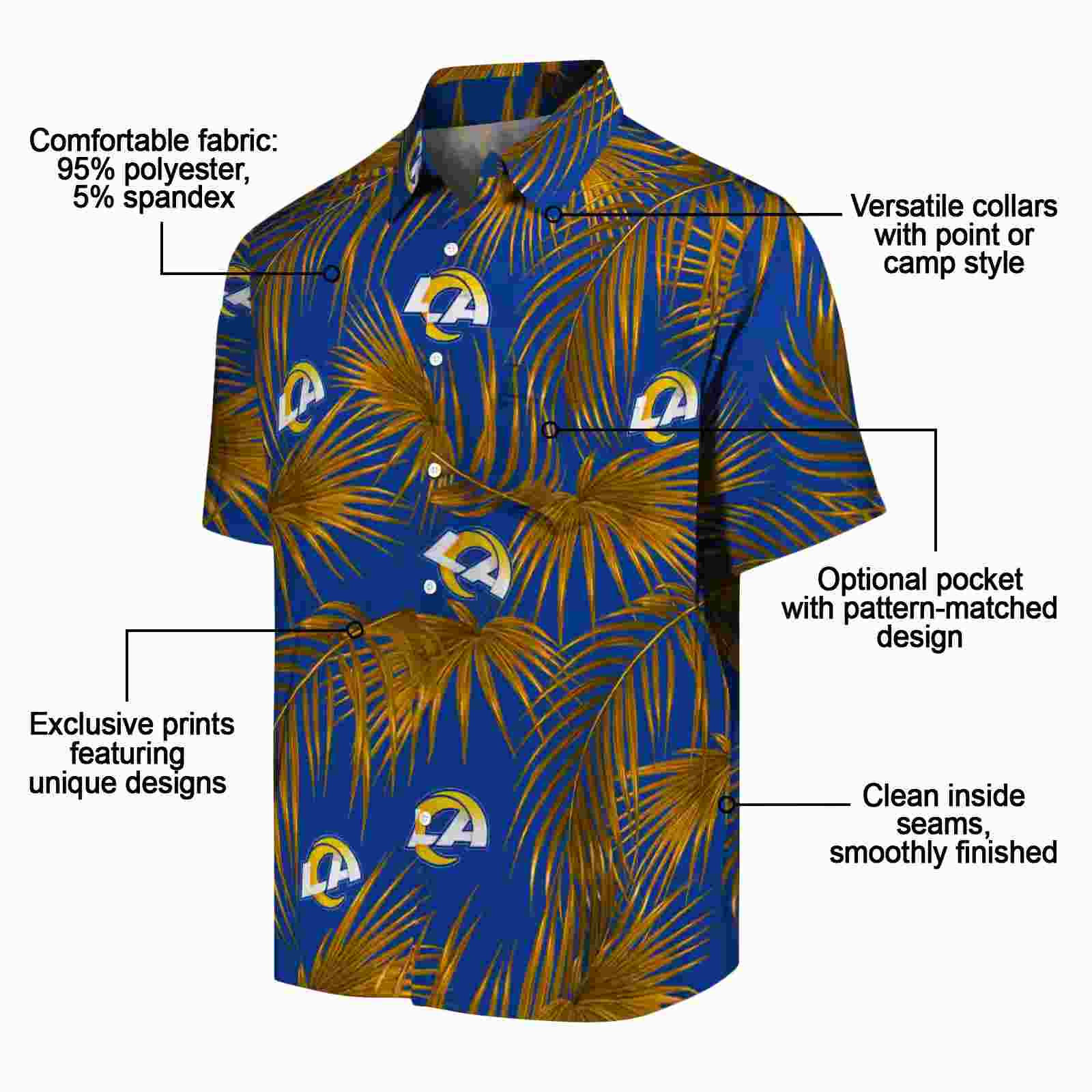 los angeles rams leafy palms blue hawaiian shirt new arrival