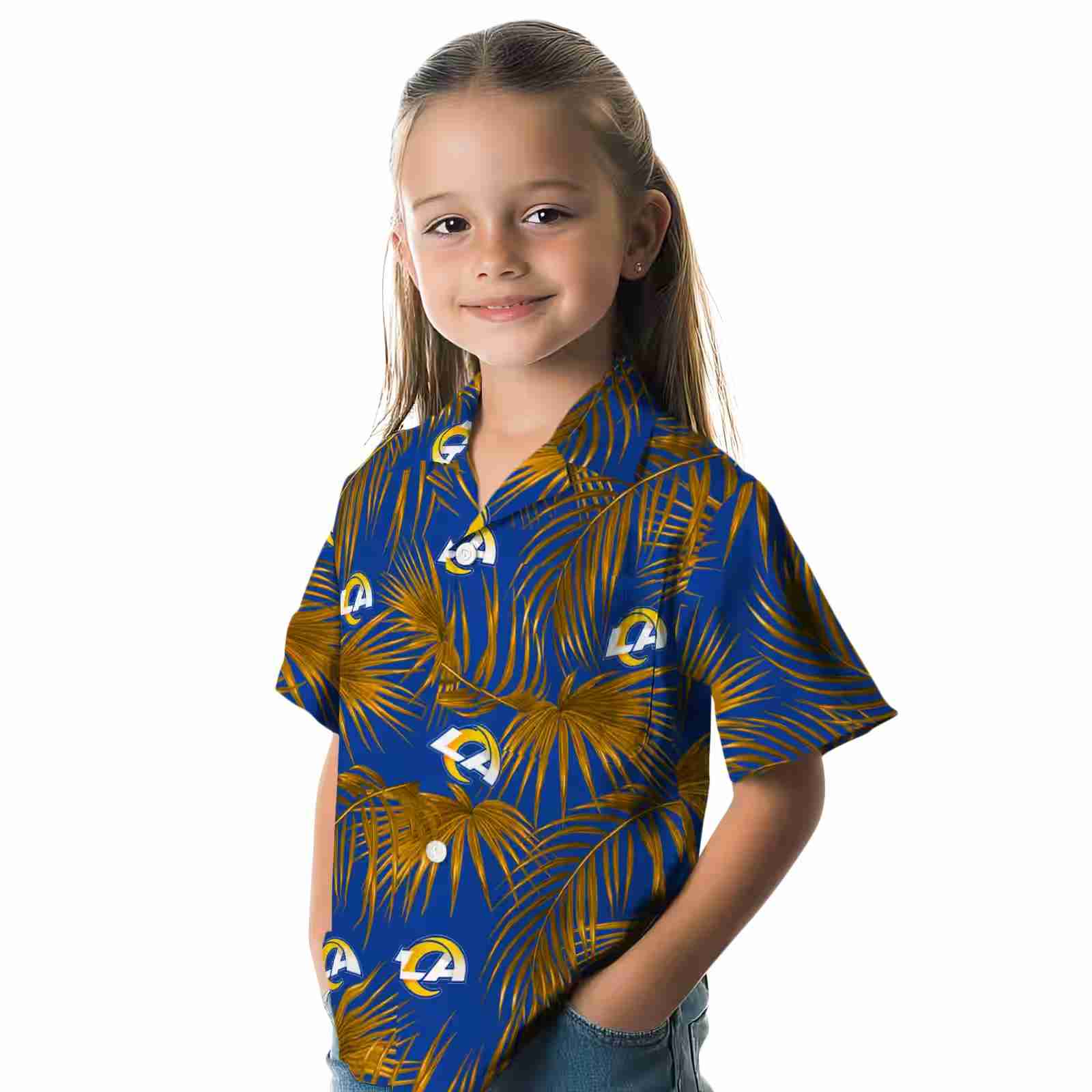 los angeles rams leafy palms blue hawaiian shirt premium grade