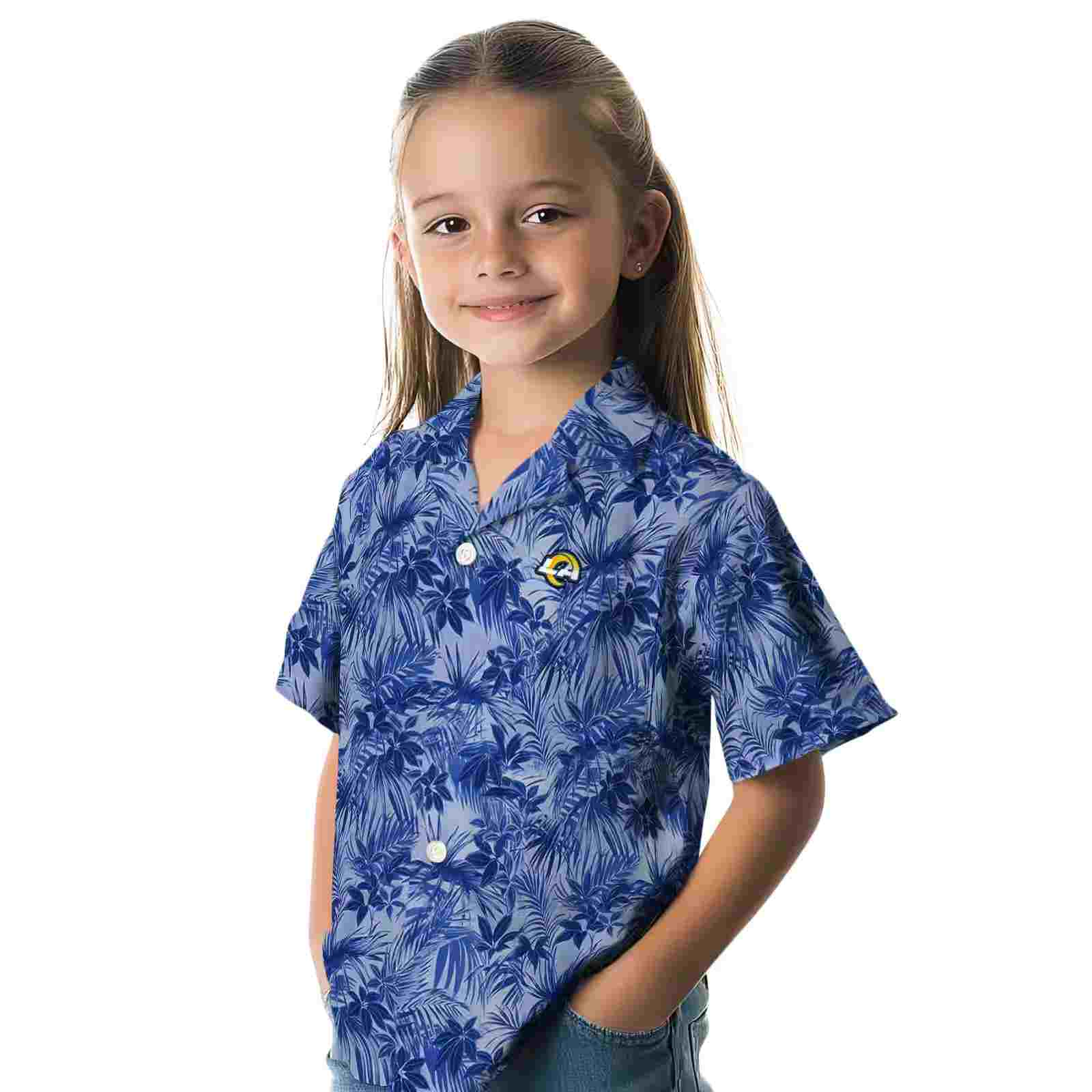 los angeles rams leafy pattern blue hawaiian shirt premium grade