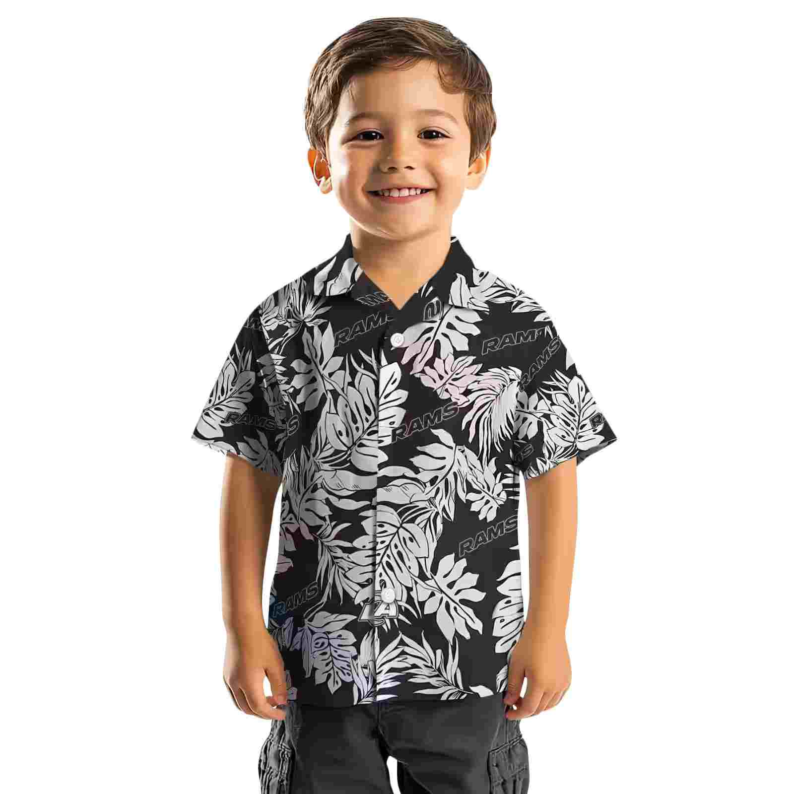 los angeles rams monstera leaf pattern black hawaiian shirt top rated