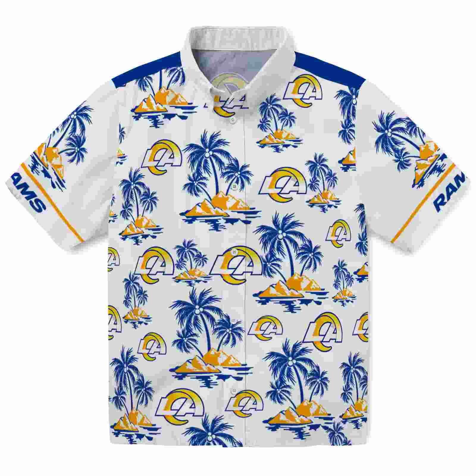 los angeles rams palm island print blue white hawaiian shirt best selling