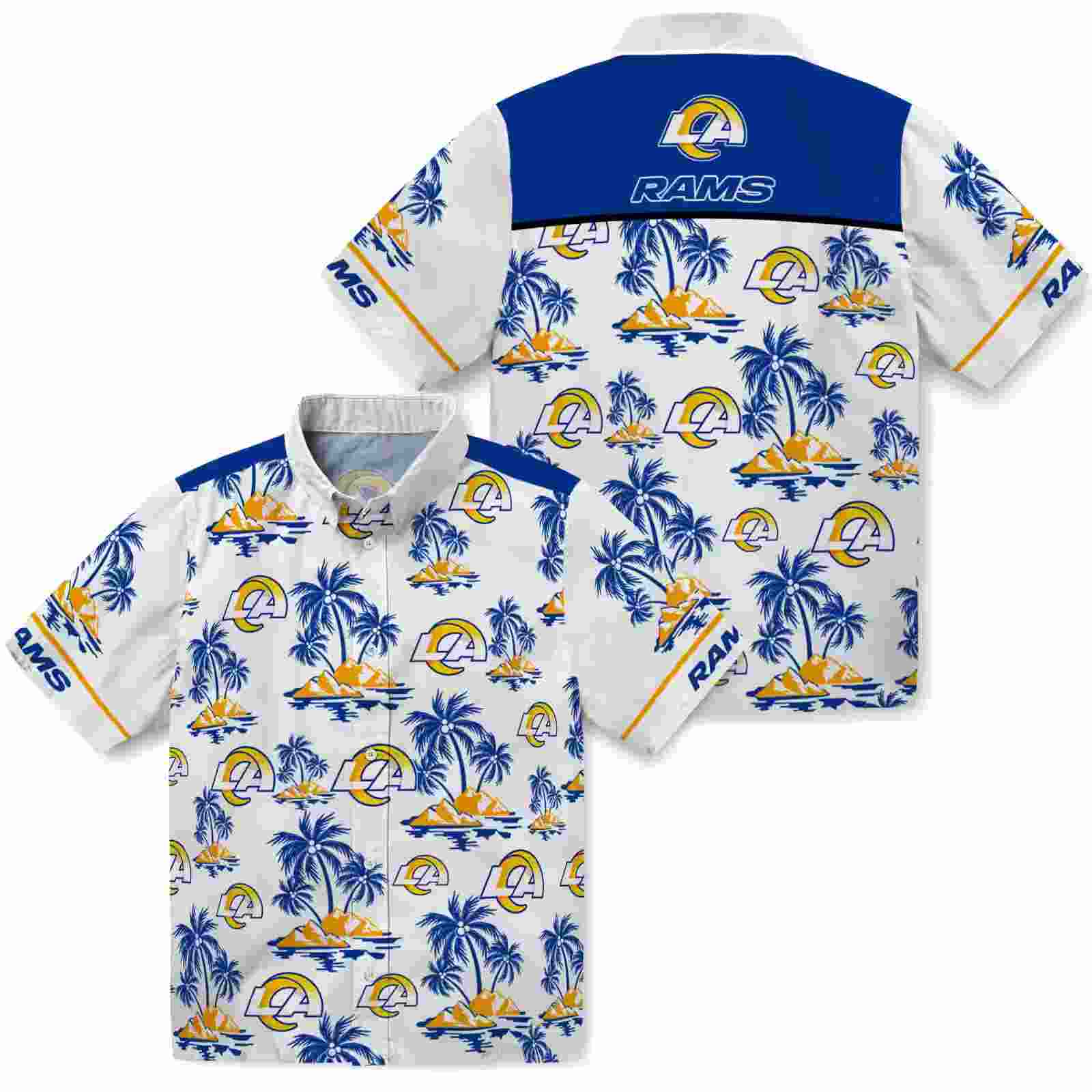 los angeles rams palm island print blue white hawaiian shirt high quality