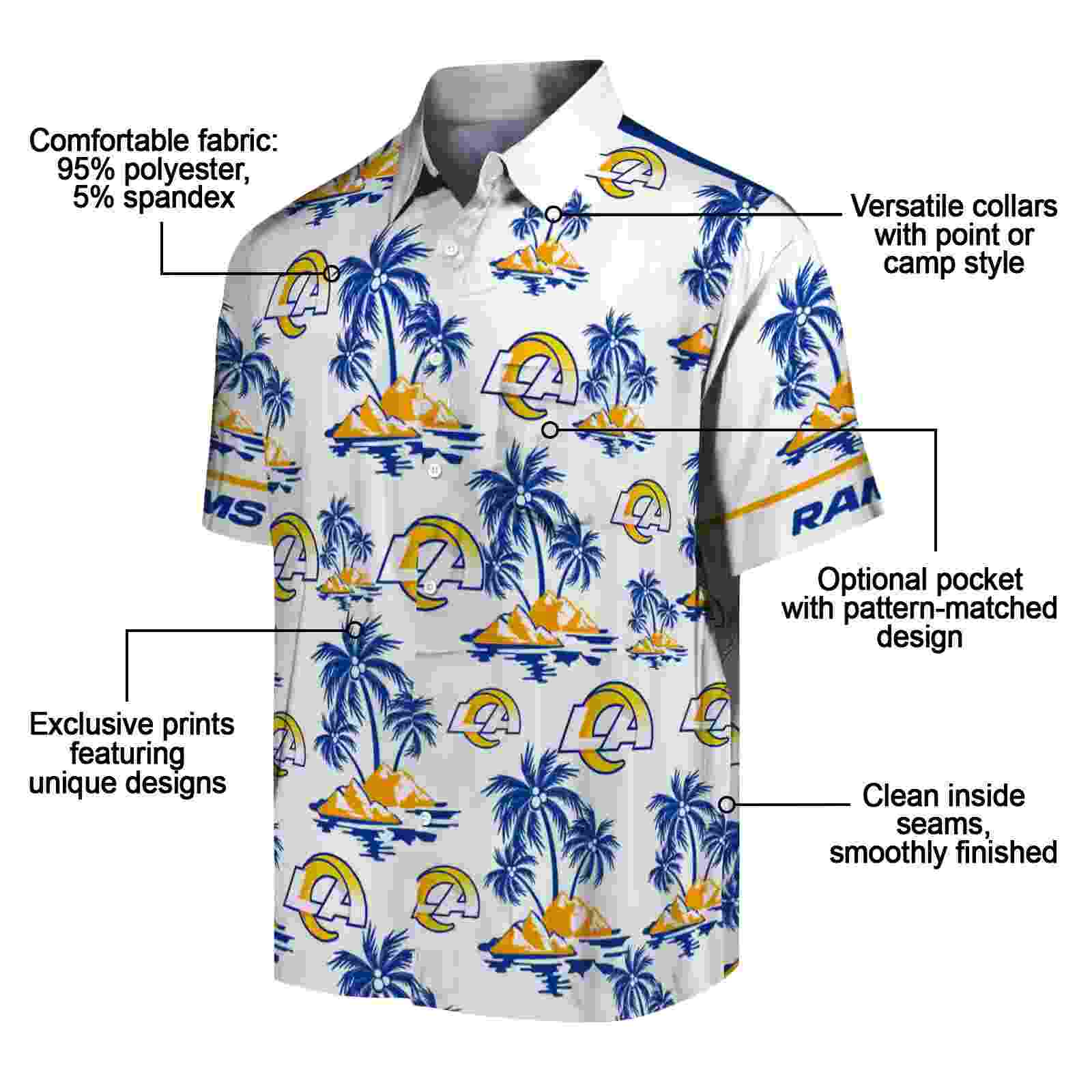 los angeles rams palm island print blue white hawaiian shirt new arrival