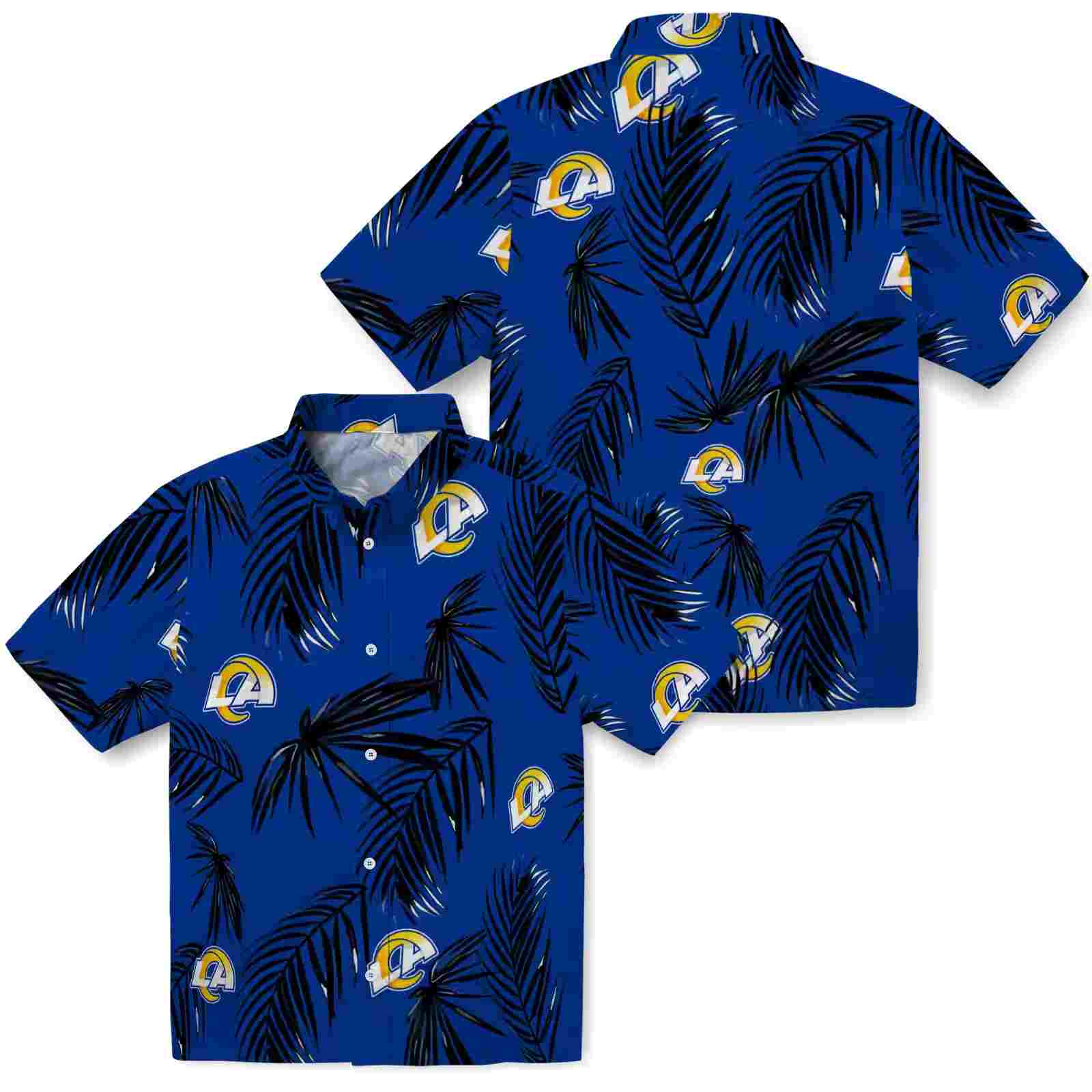 los angeles rams palm leaf blue hawaiian shirt high quality