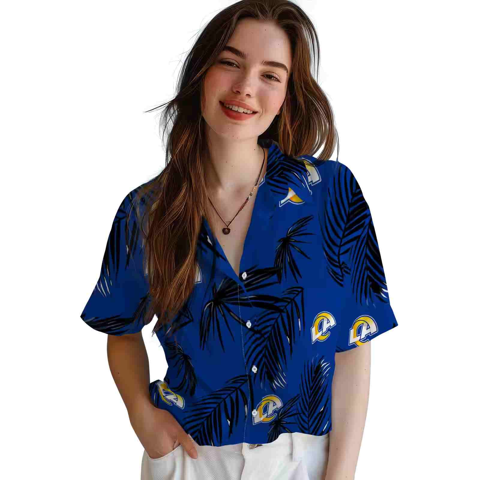 los angeles rams palm leaf blue hawaiian shirt latest model