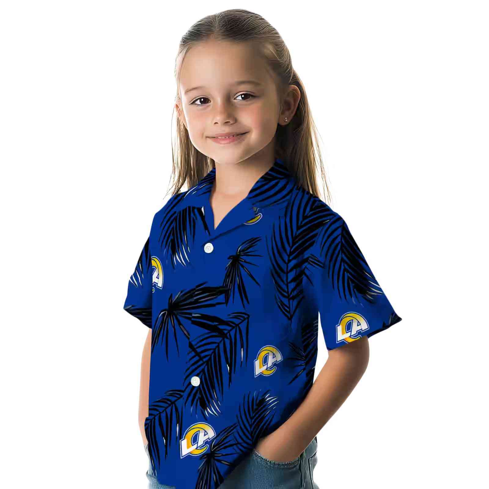 los angeles rams palm leaf blue hawaiian shirt premium grade