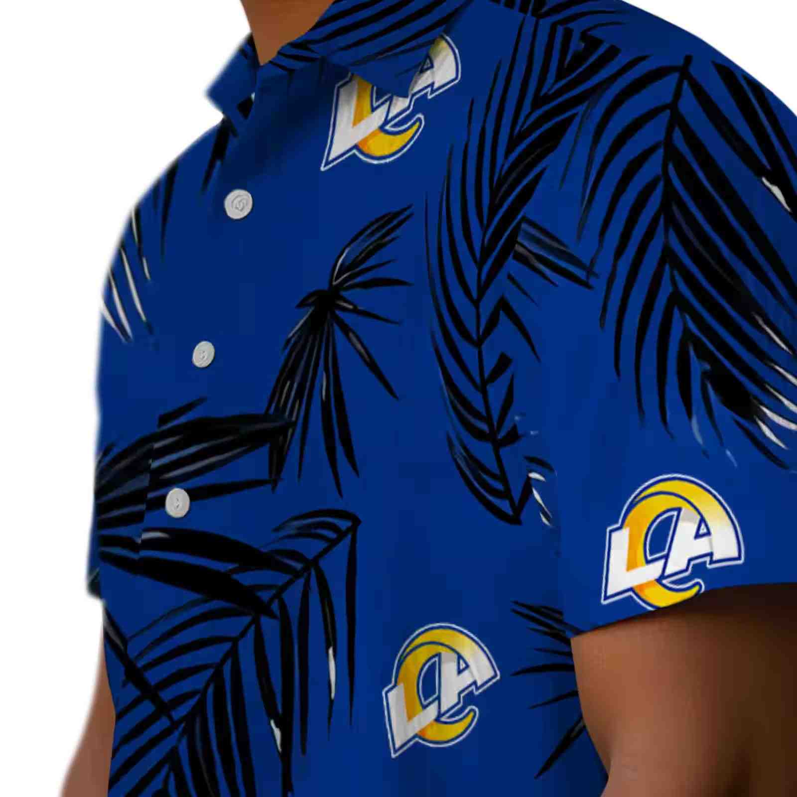 los angeles rams palm leaf blue hawaiian shirt trendy