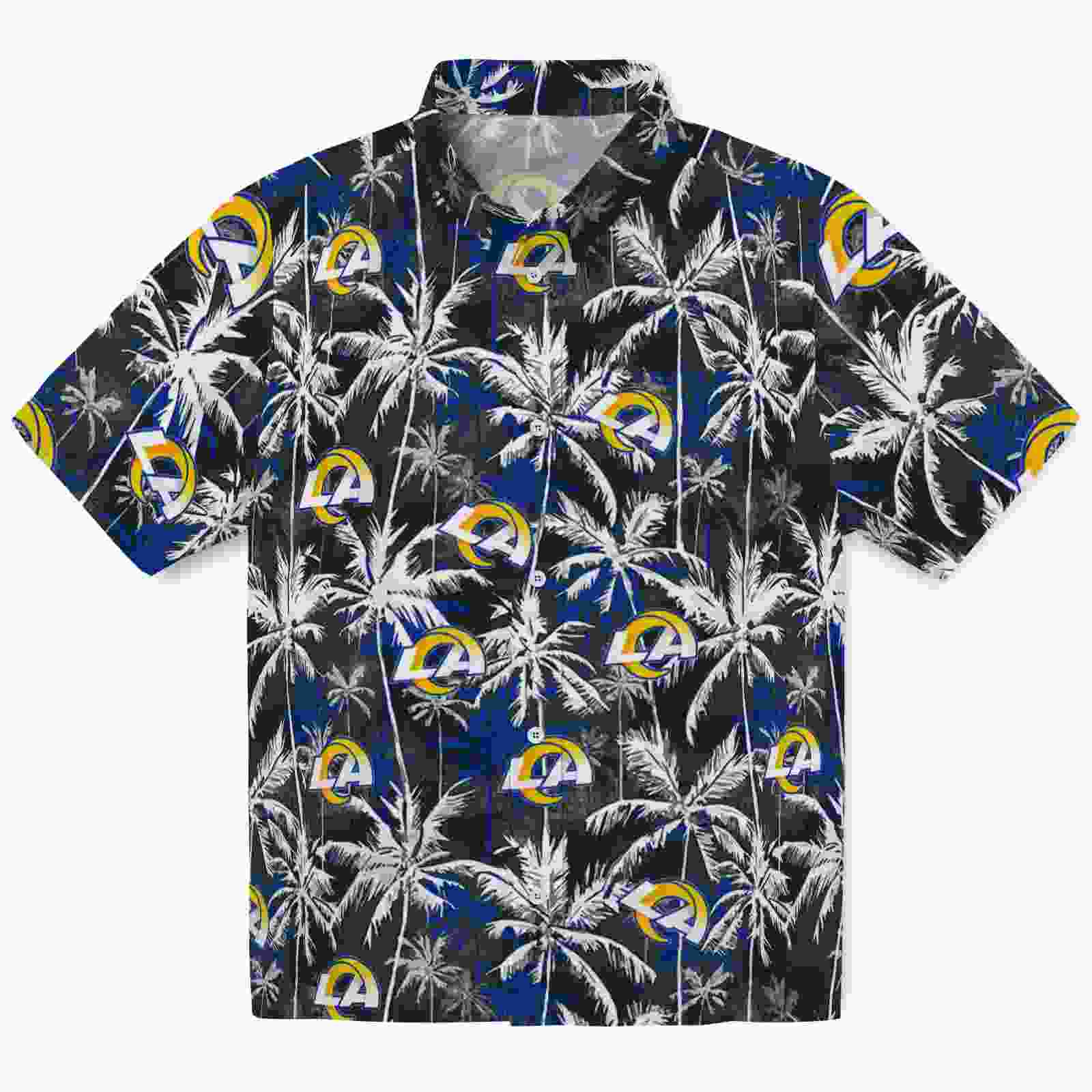 Los Angeles Rams Palm Pattern Blue Black Hawaiian Shirt