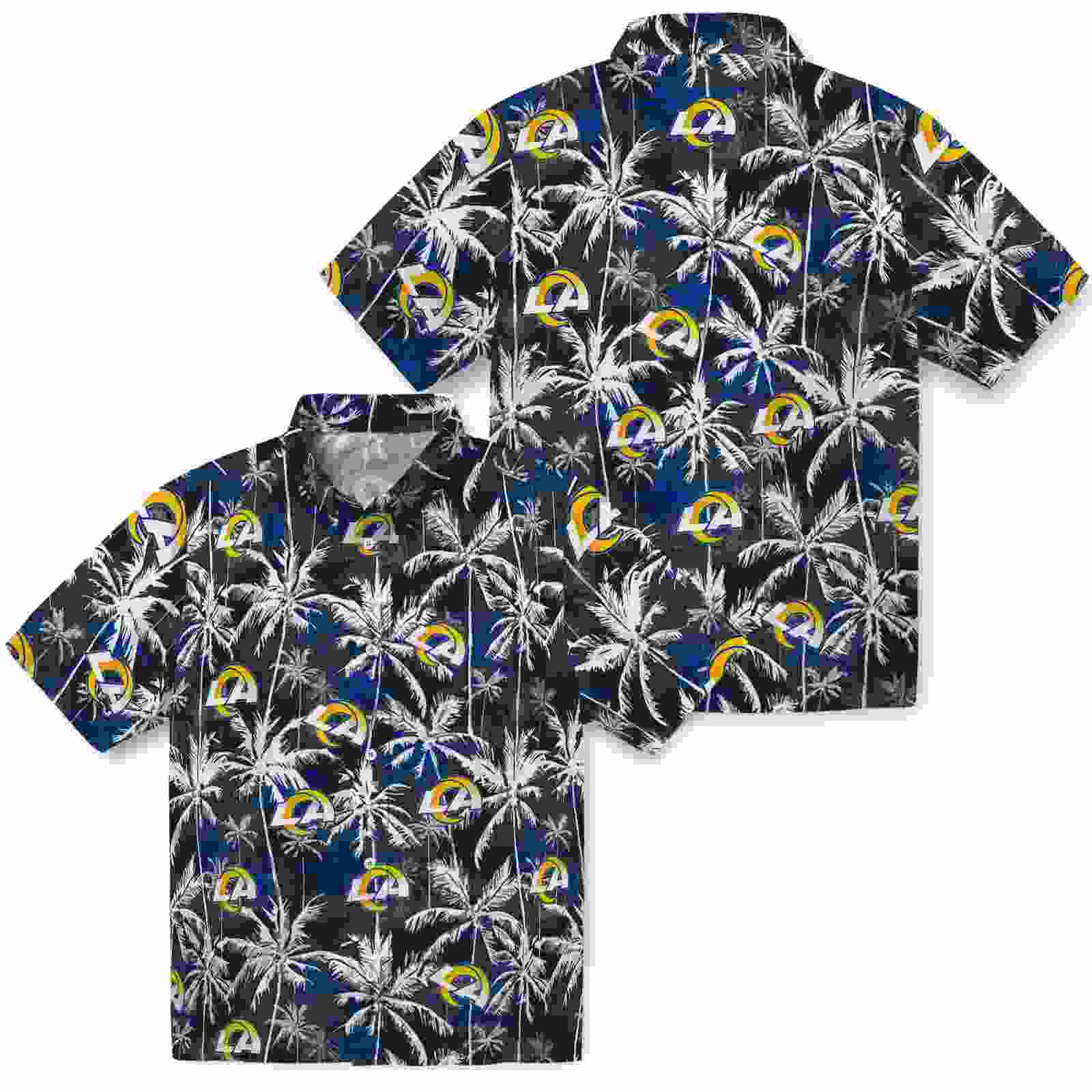 los angeles rams palm pattern blue black hawaiian shirt high quality