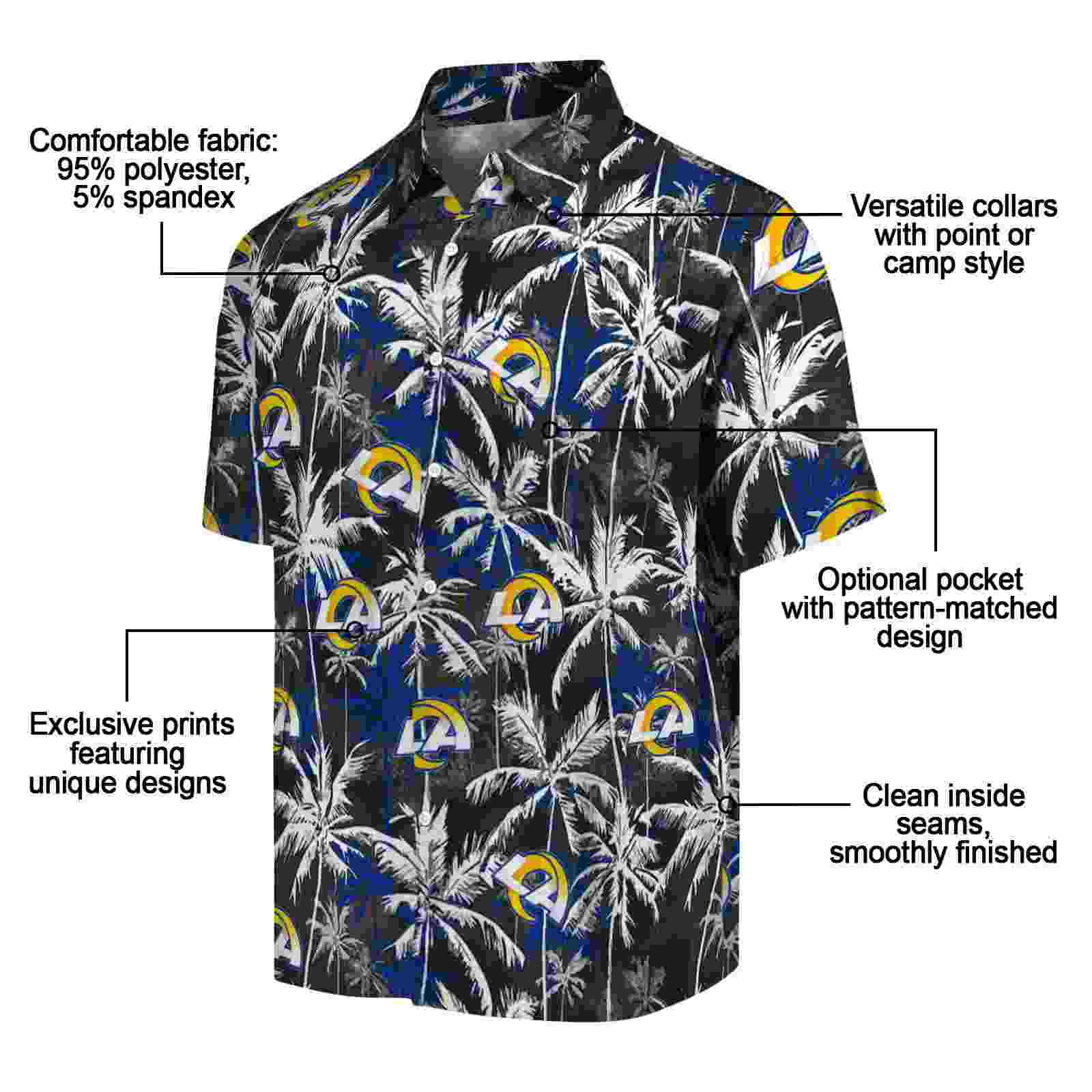 los angeles rams palm pattern blue black hawaiian shirt new arrival