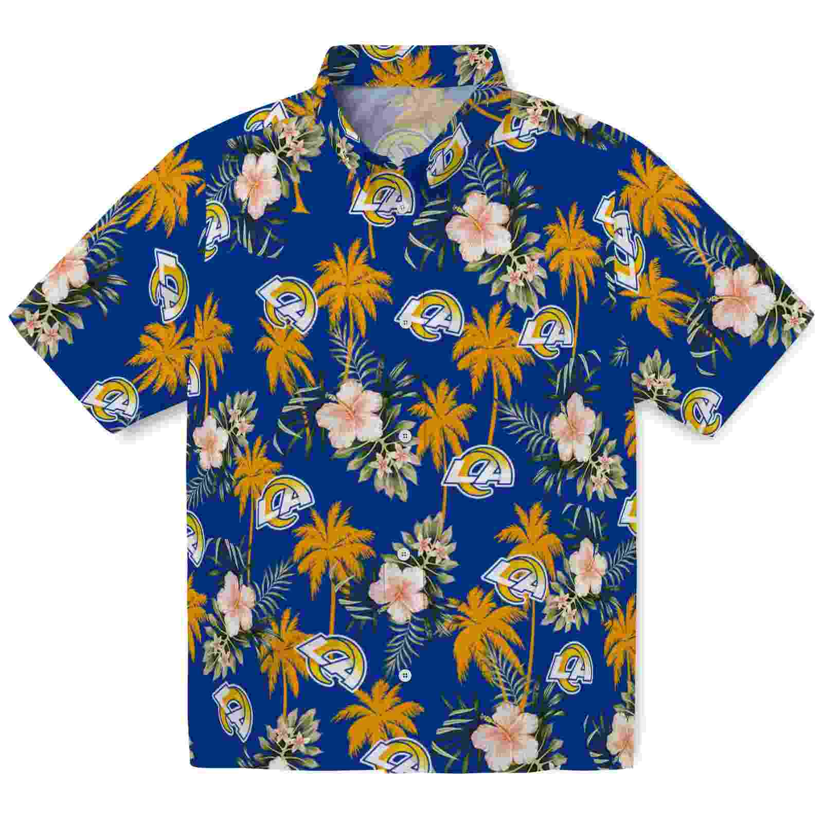 Los Angeles Rams Palm Tree Flower Blue Hawaiian Shirt