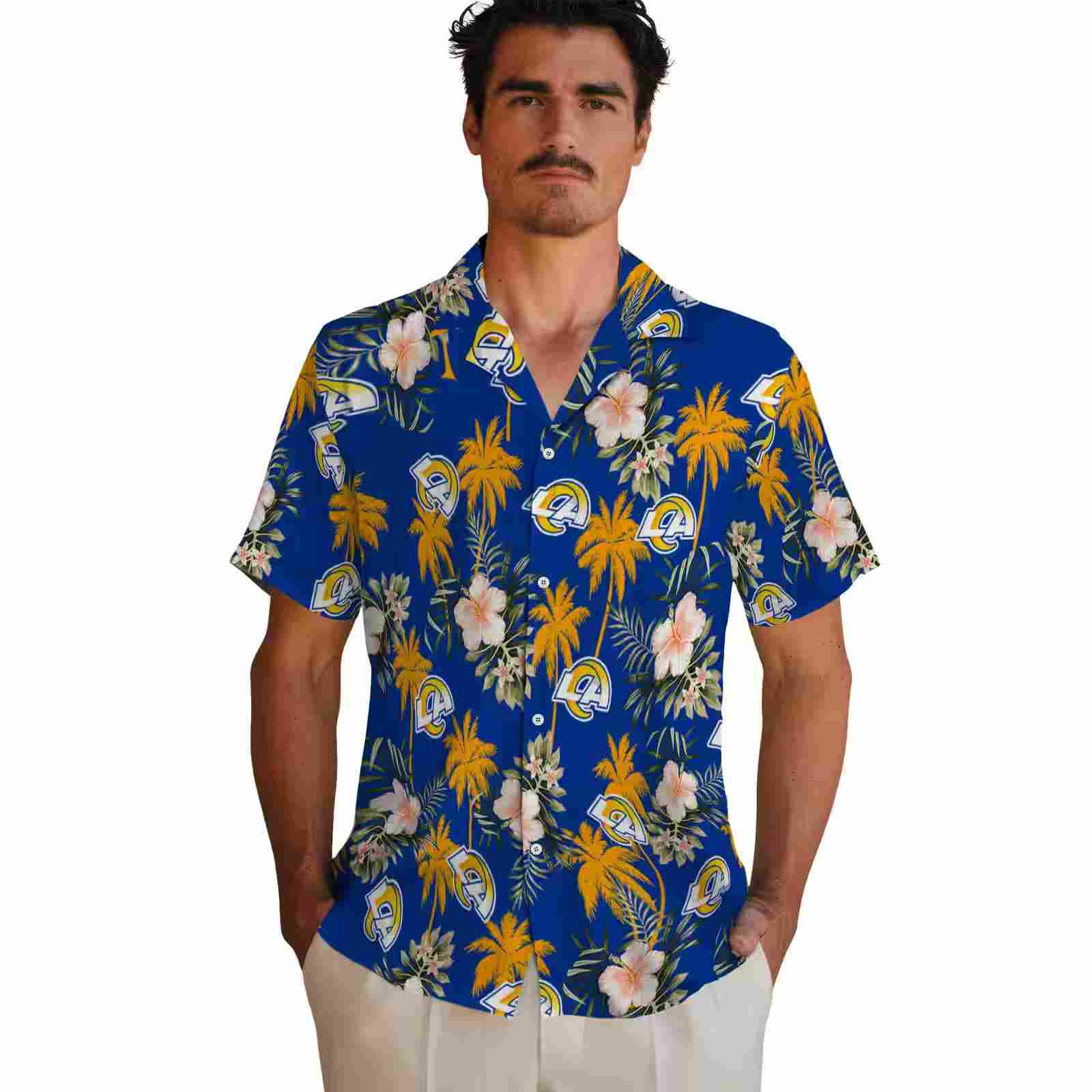 los angeles rams palm tree flower blue hawaiian shirt fashion forward