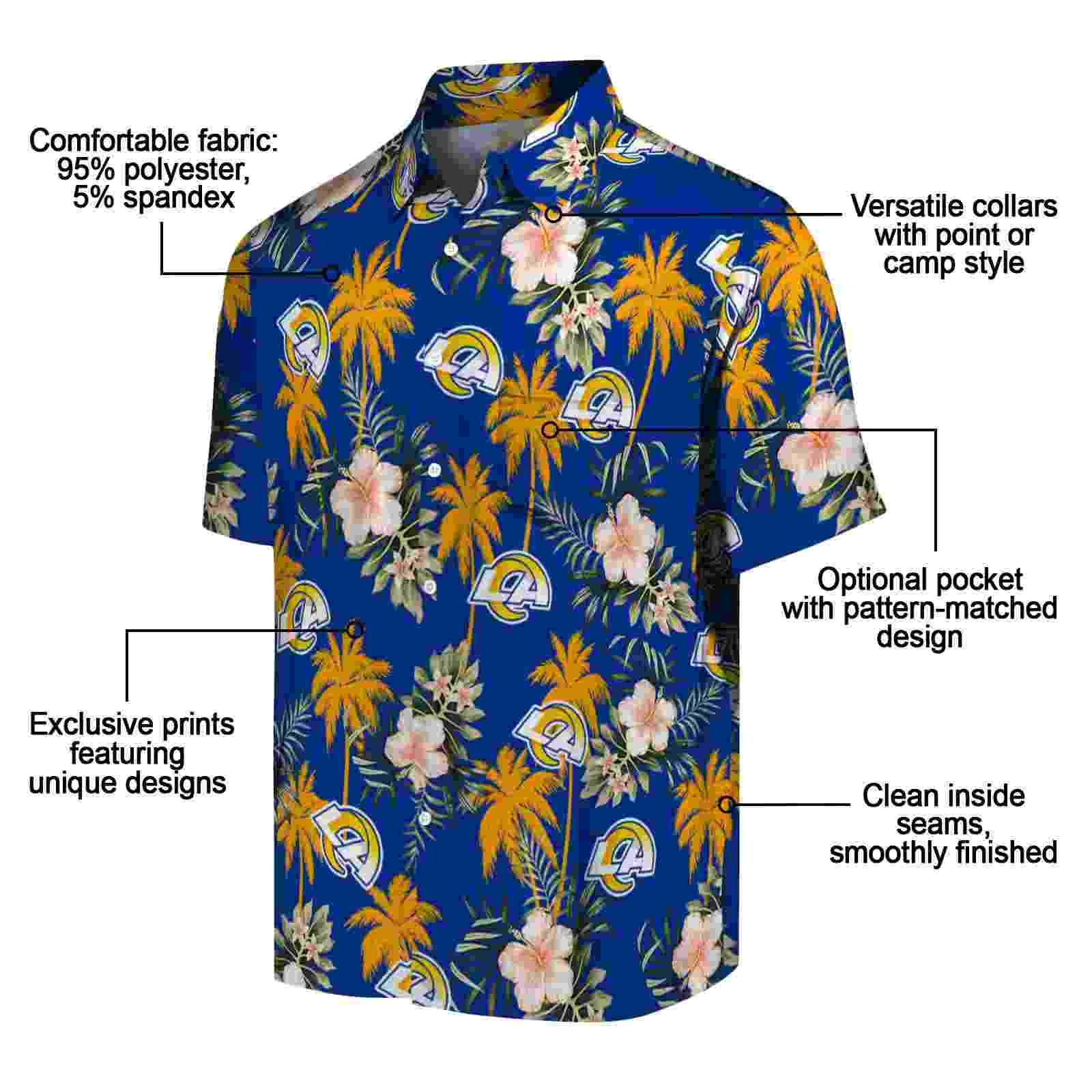 los angeles rams palm tree flower blue hawaiian shirt new arrival