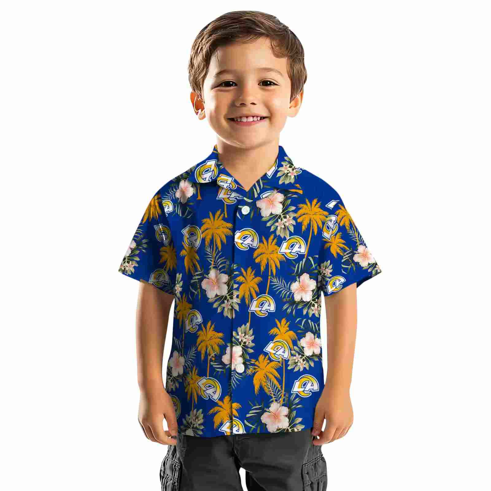 los angeles rams palm tree flower blue hawaiian shirt top rated