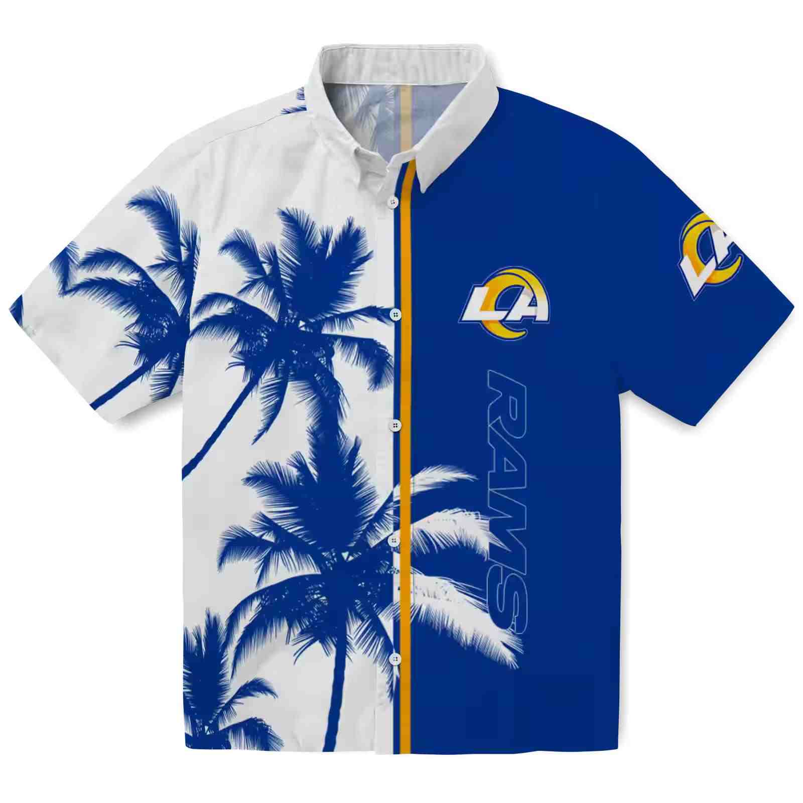 los angeles rams palm trees blue white hawaiian shirt best selling