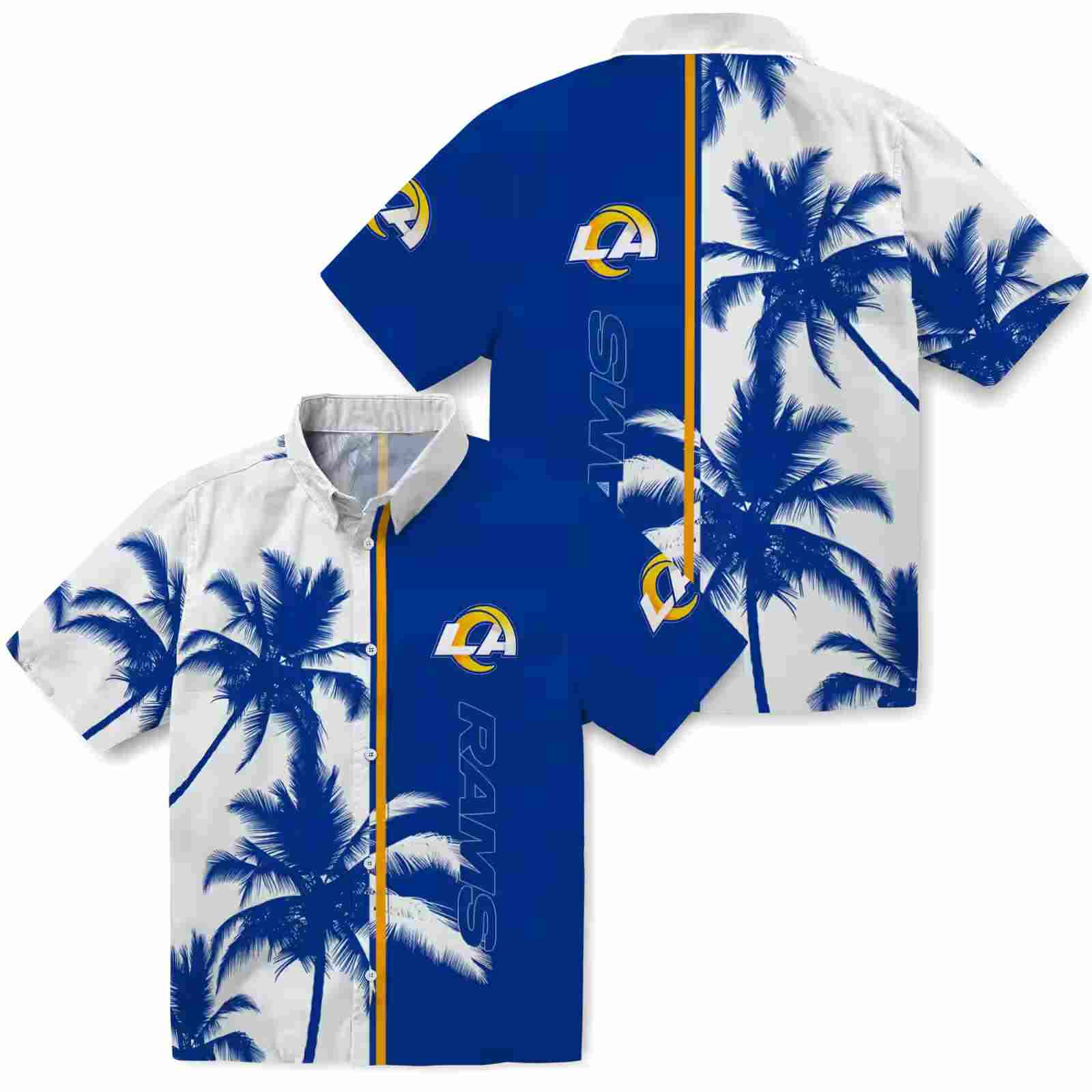 los angeles rams palm trees blue white hawaiian shirt high quality