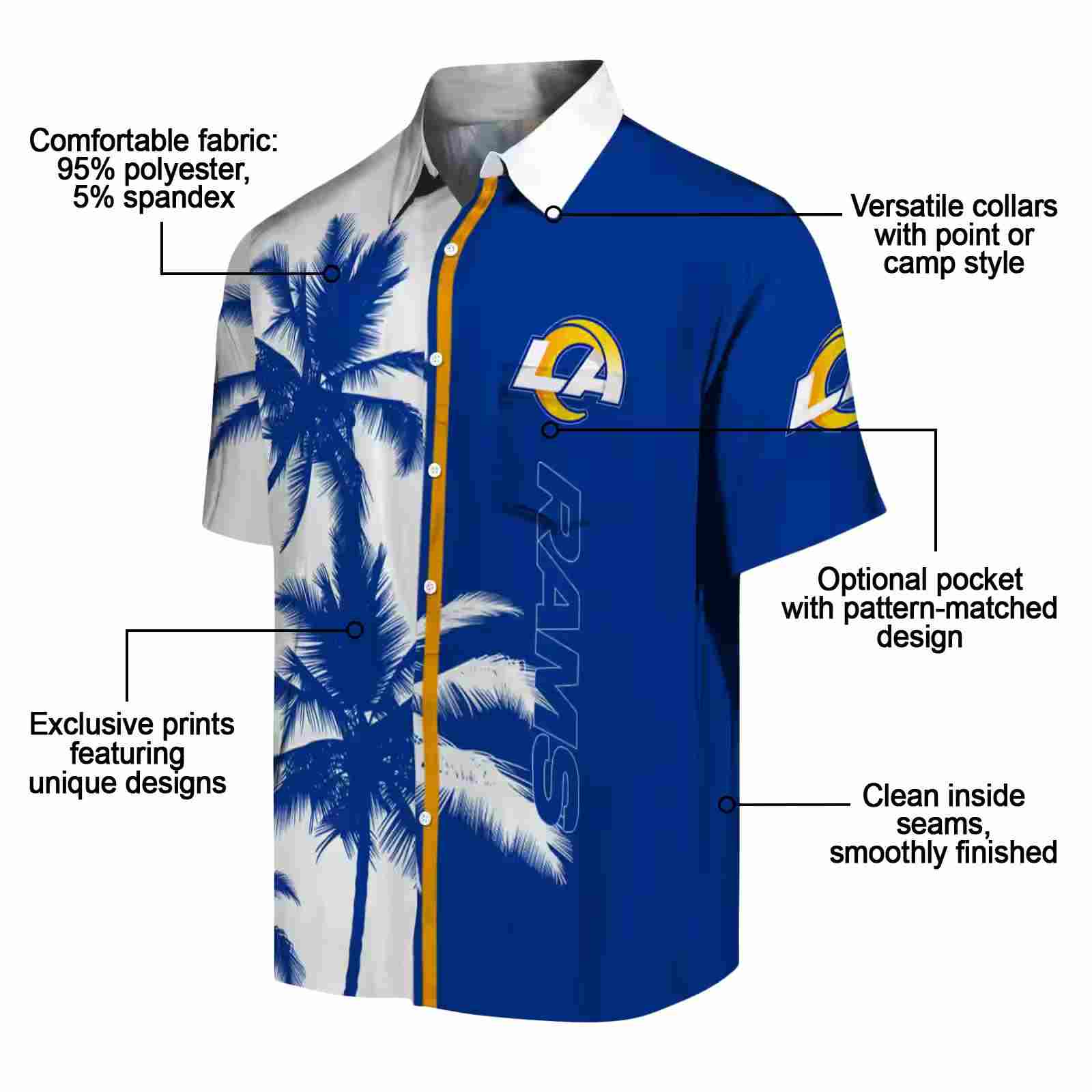 los angeles rams palm trees blue white hawaiian shirt new arrival