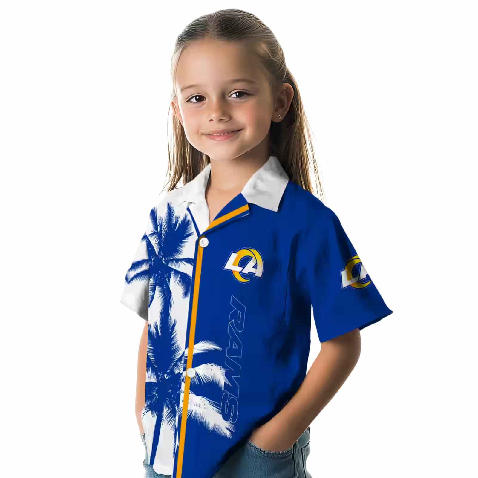 los angeles rams palm trees blue white hawaiian shirt premium grade