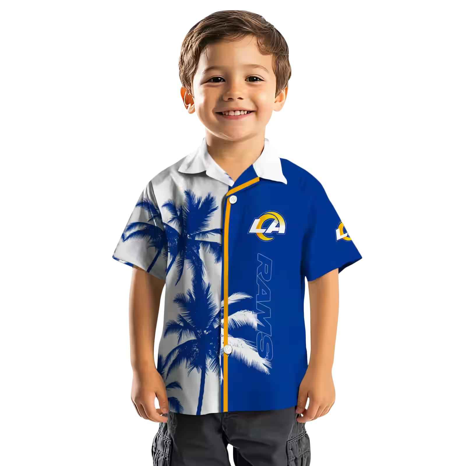 los angeles rams palm trees blue white hawaiian shirt top rated