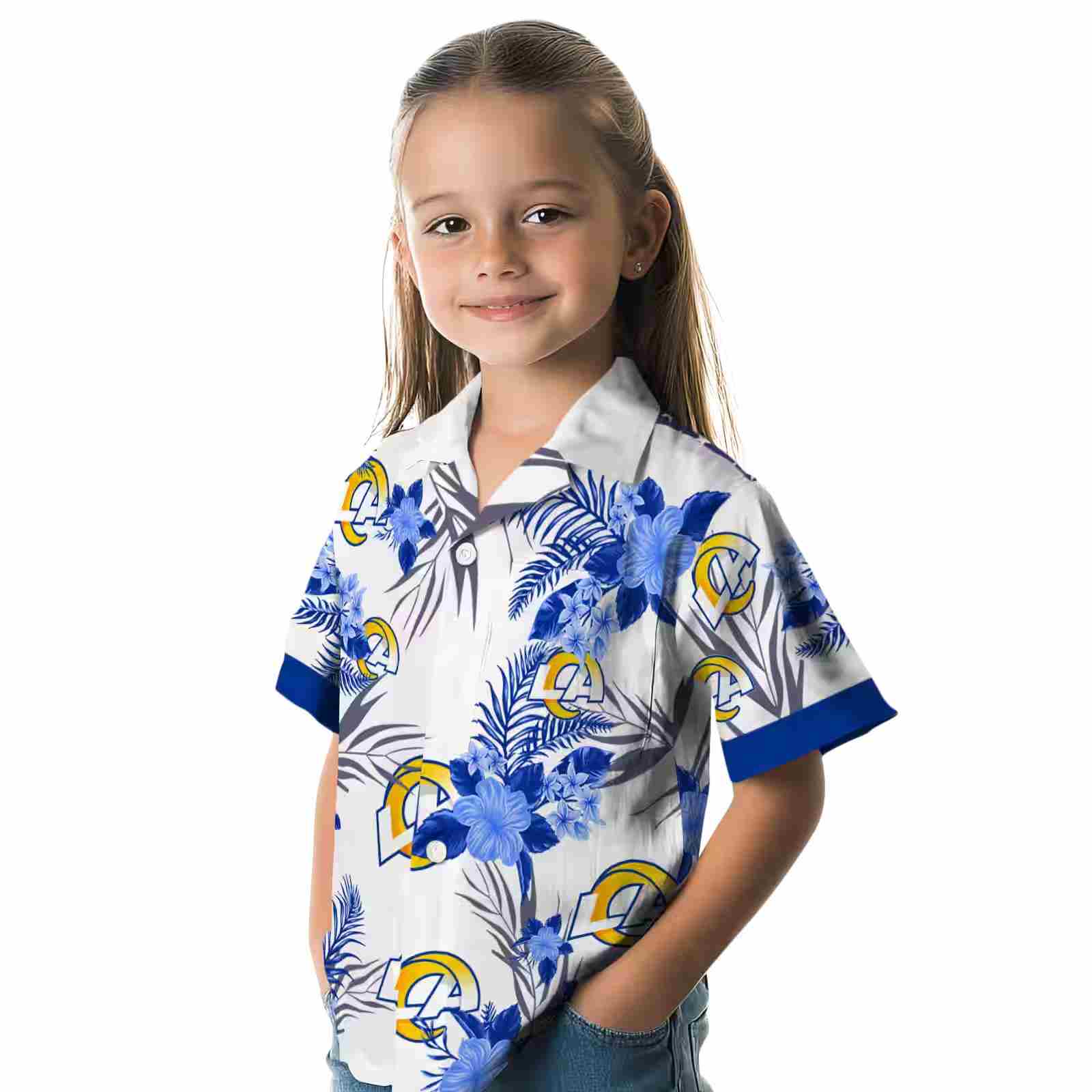 los angeles rams patriotic hibiscus design blue white hawaiian shirt premium grade