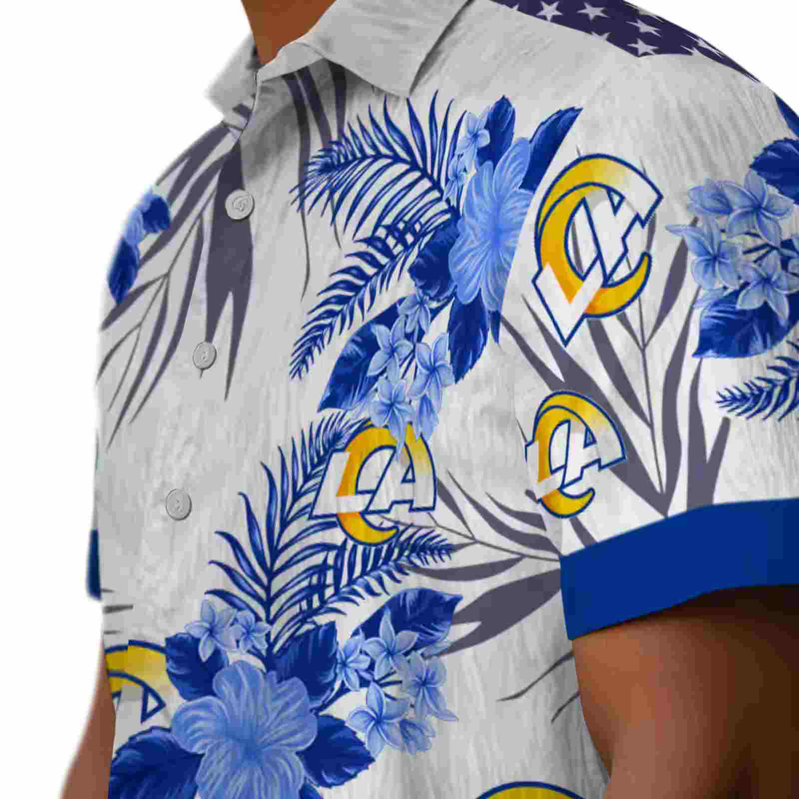 los angeles rams patriotic hibiscus design blue white hawaiian shirt trendy