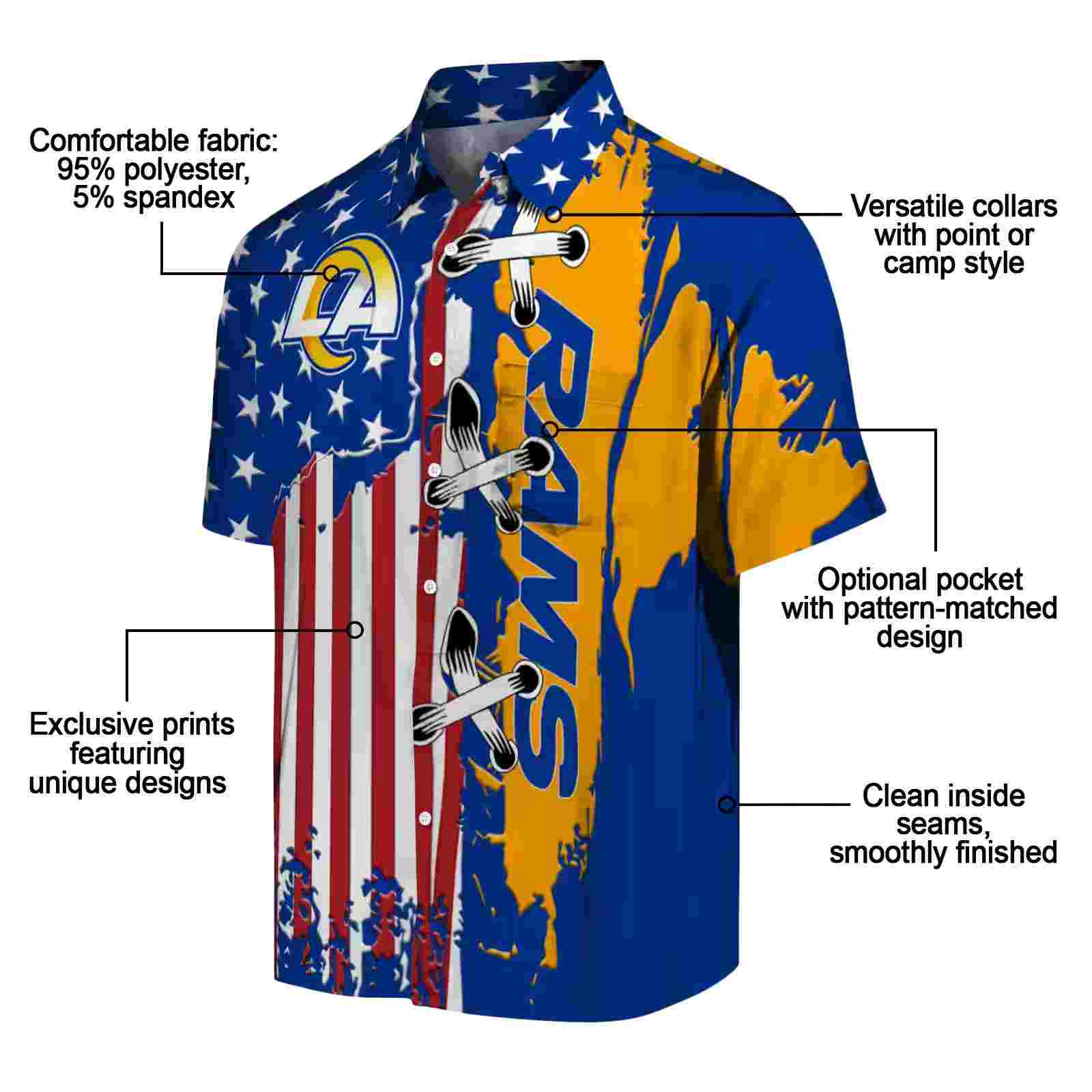 los angeles rams stitched flag blue hawaiian shirt new arrival