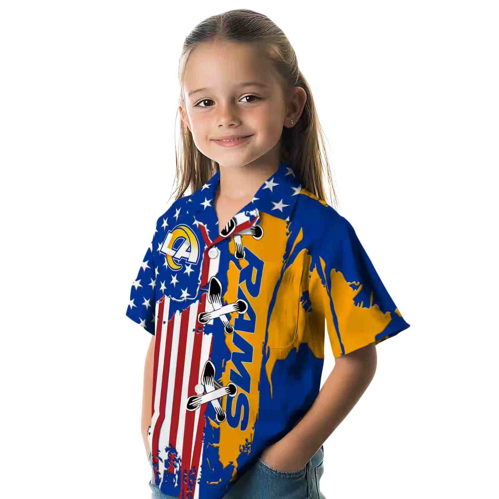 los angeles rams stitched flag blue hawaiian shirt premium grade