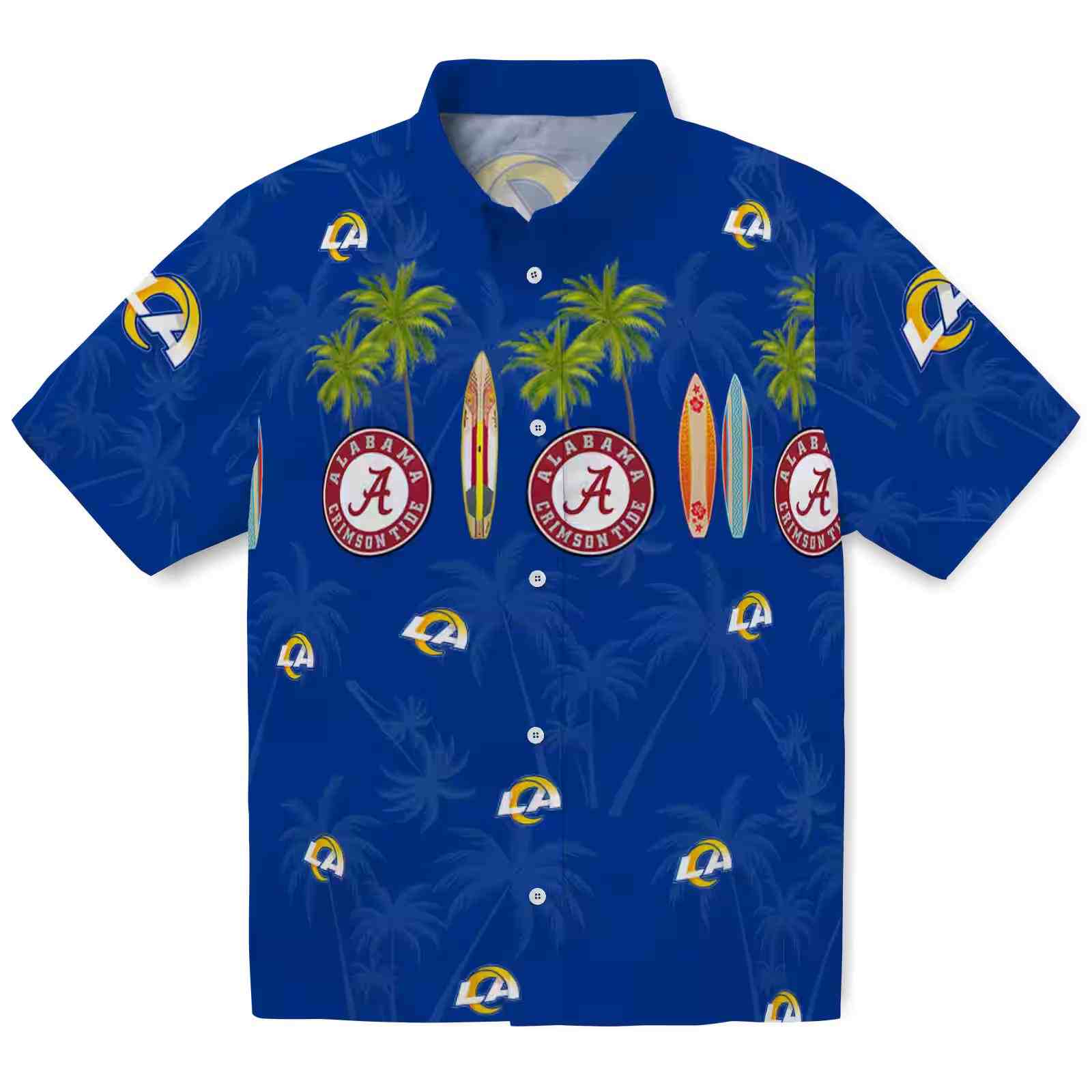 Los Angeles Rams Surfboard Palm Blue Hawaiian Shirt