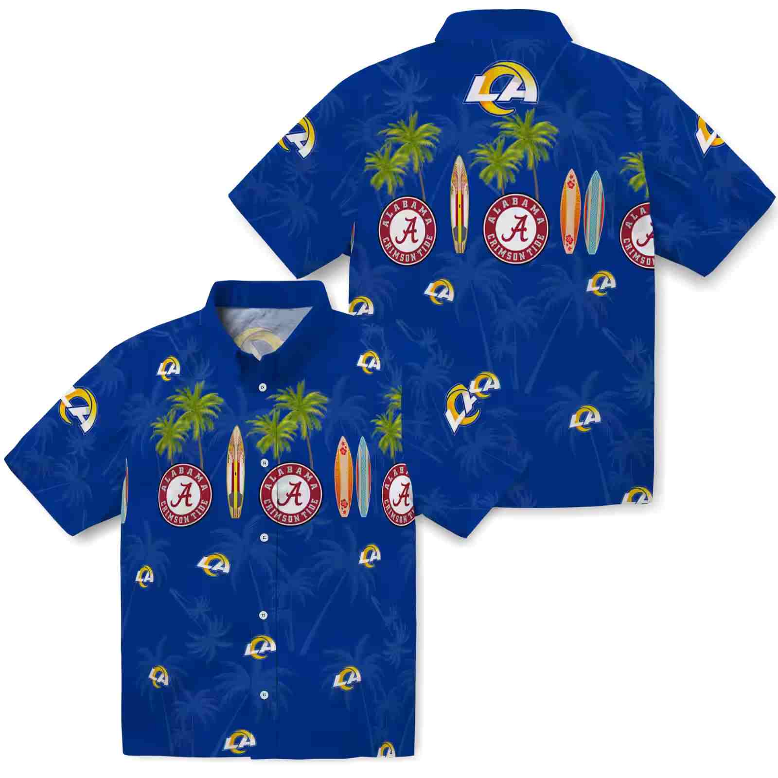 los angeles rams surfboard palm blue hawaiian shirt high quality