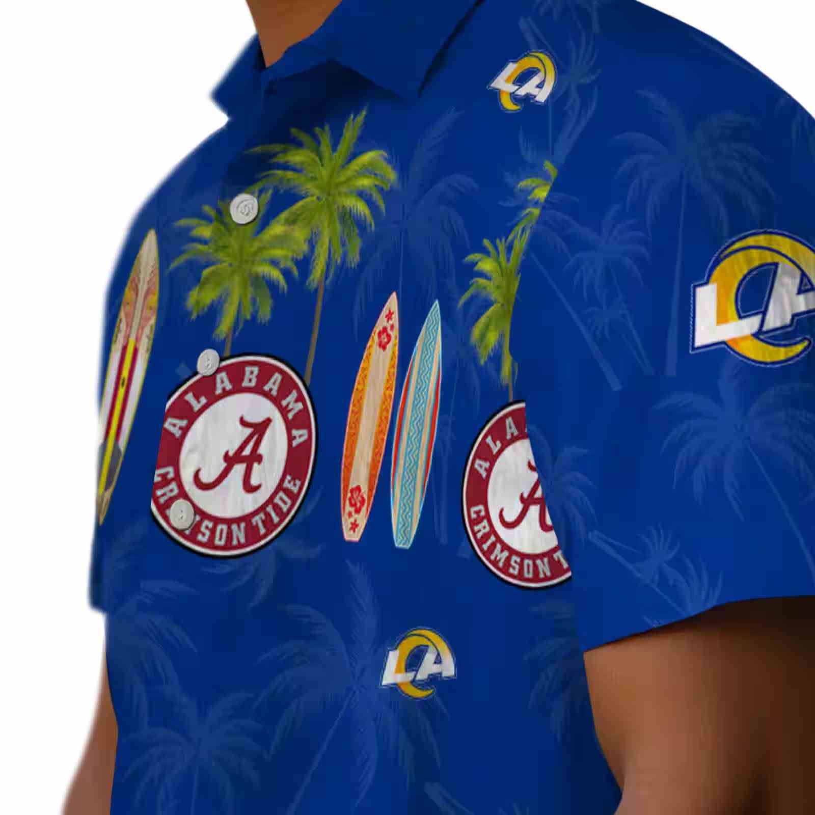 los angeles rams surfboard palm blue hawaiian shirt trendy