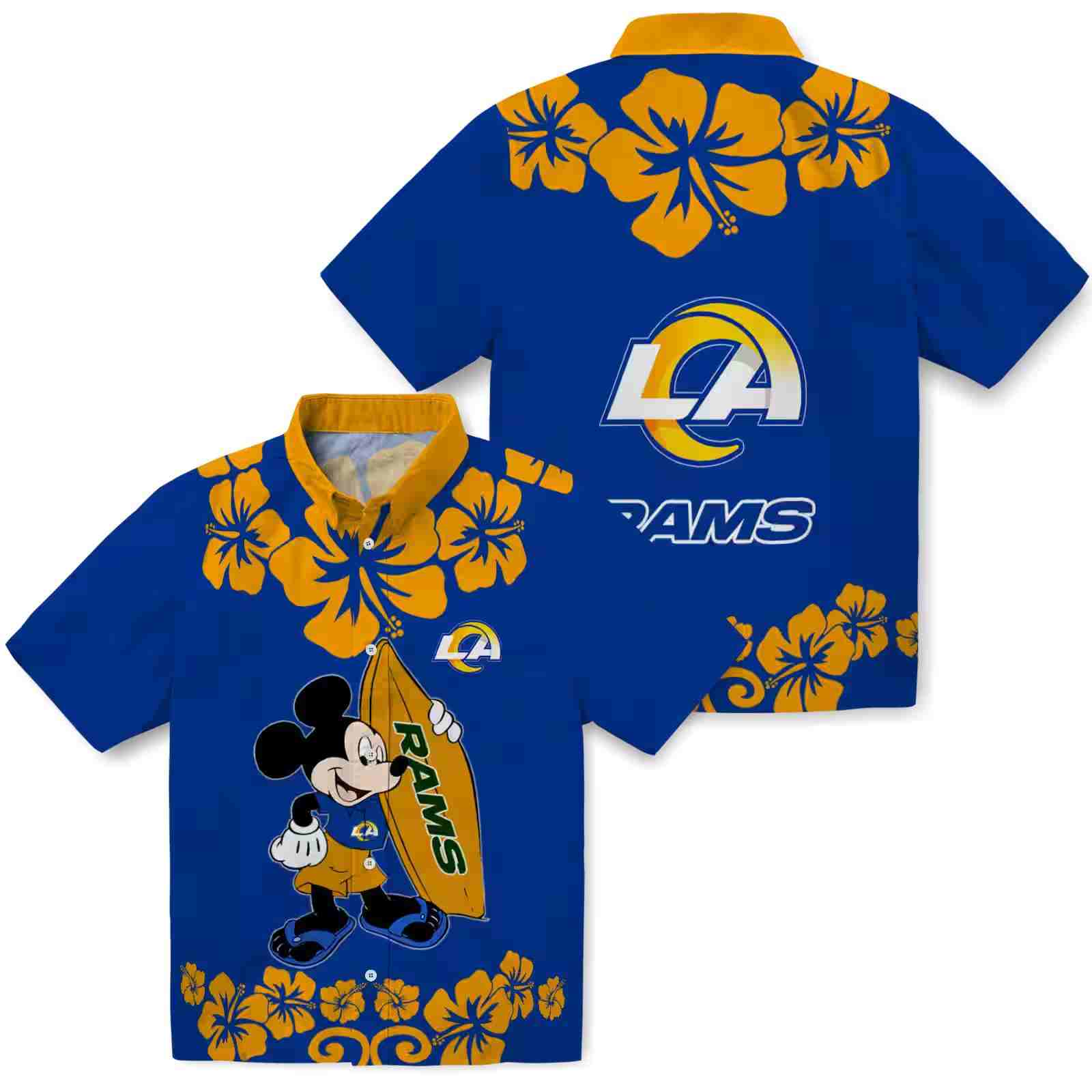 los angeles rams surfing mickey blue hawaiian shirt high quality