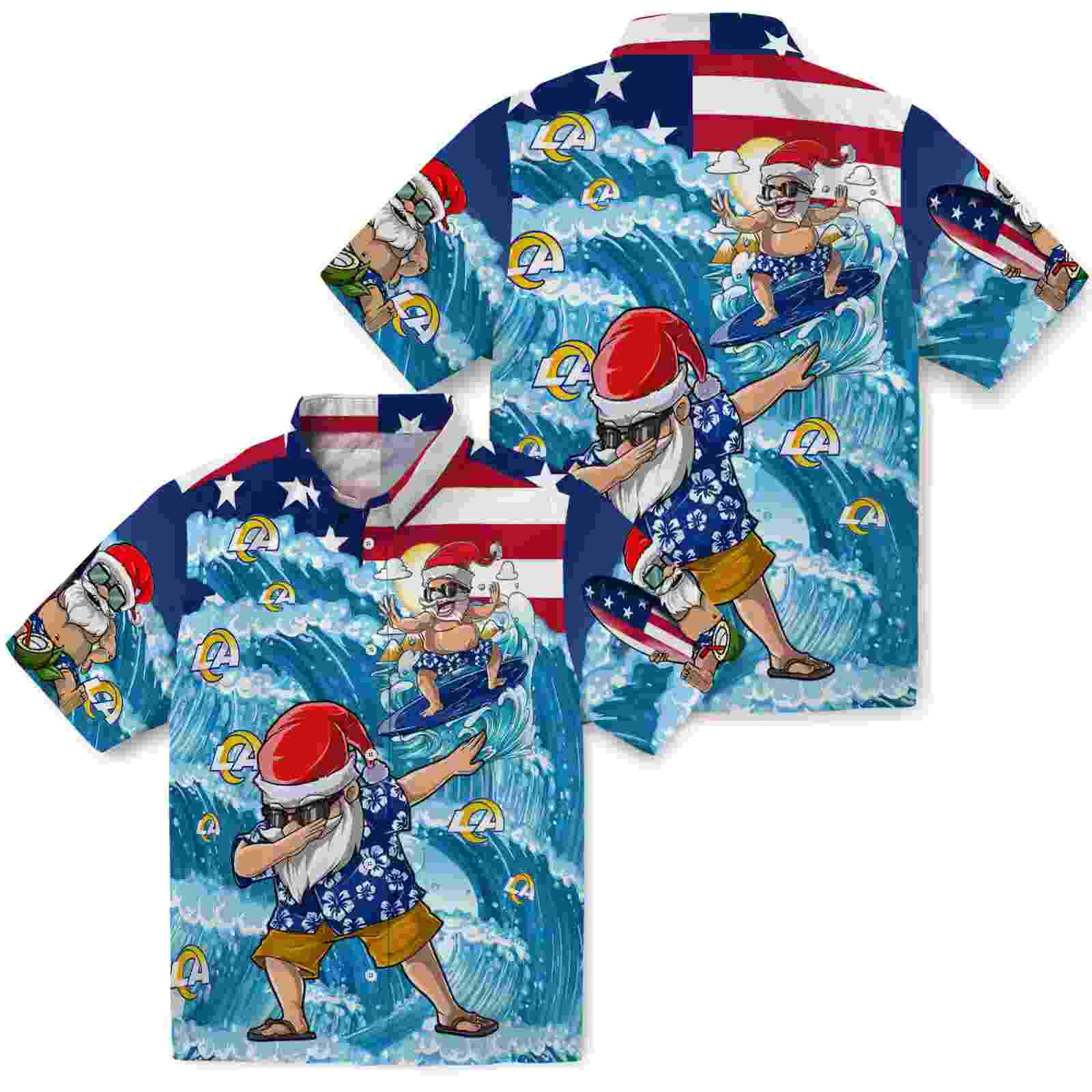 los angeles rams surfing santa blue hawaiian shirt high quality