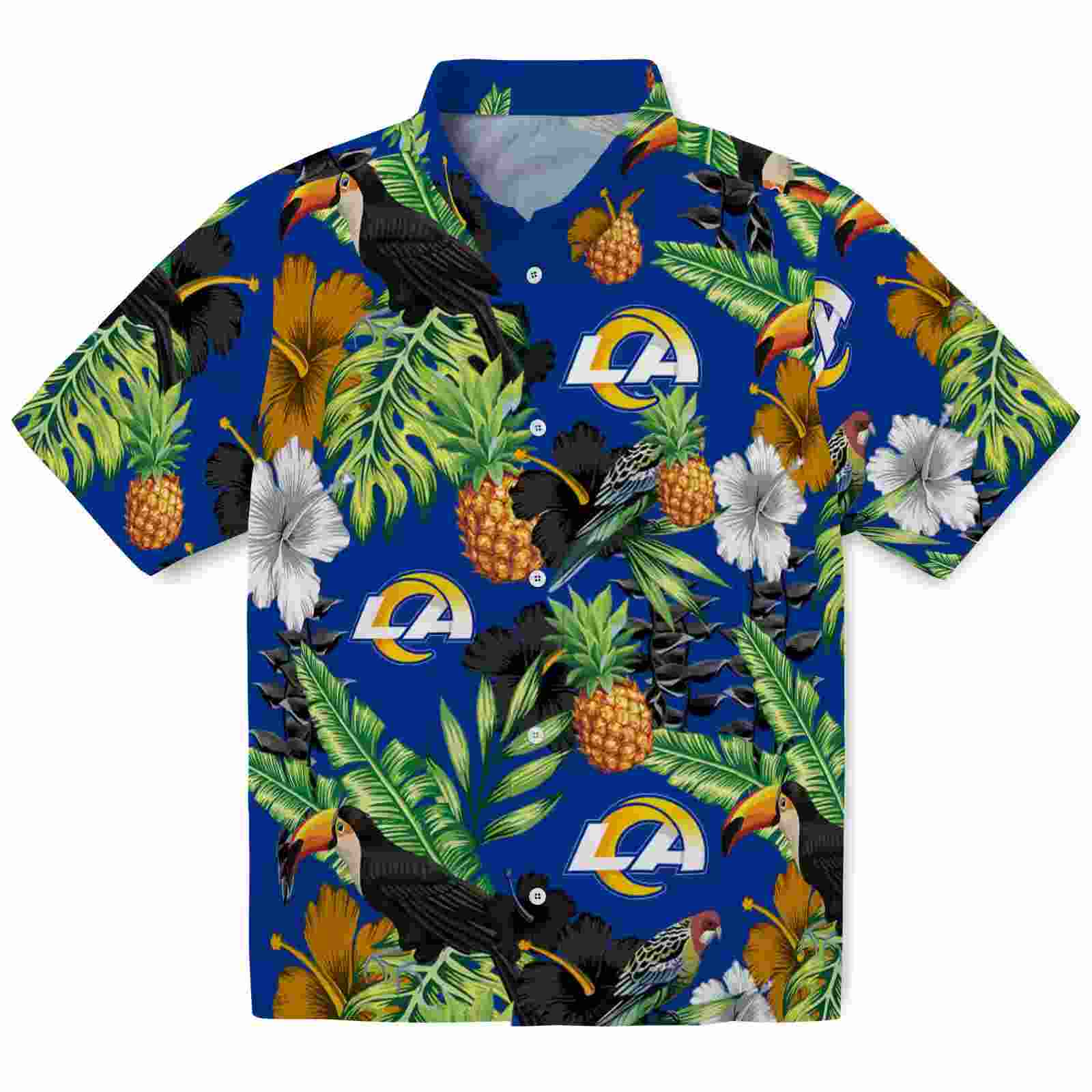 los angeles rams toucan hibiscus pineapple blue green hawaiian shirt best selling