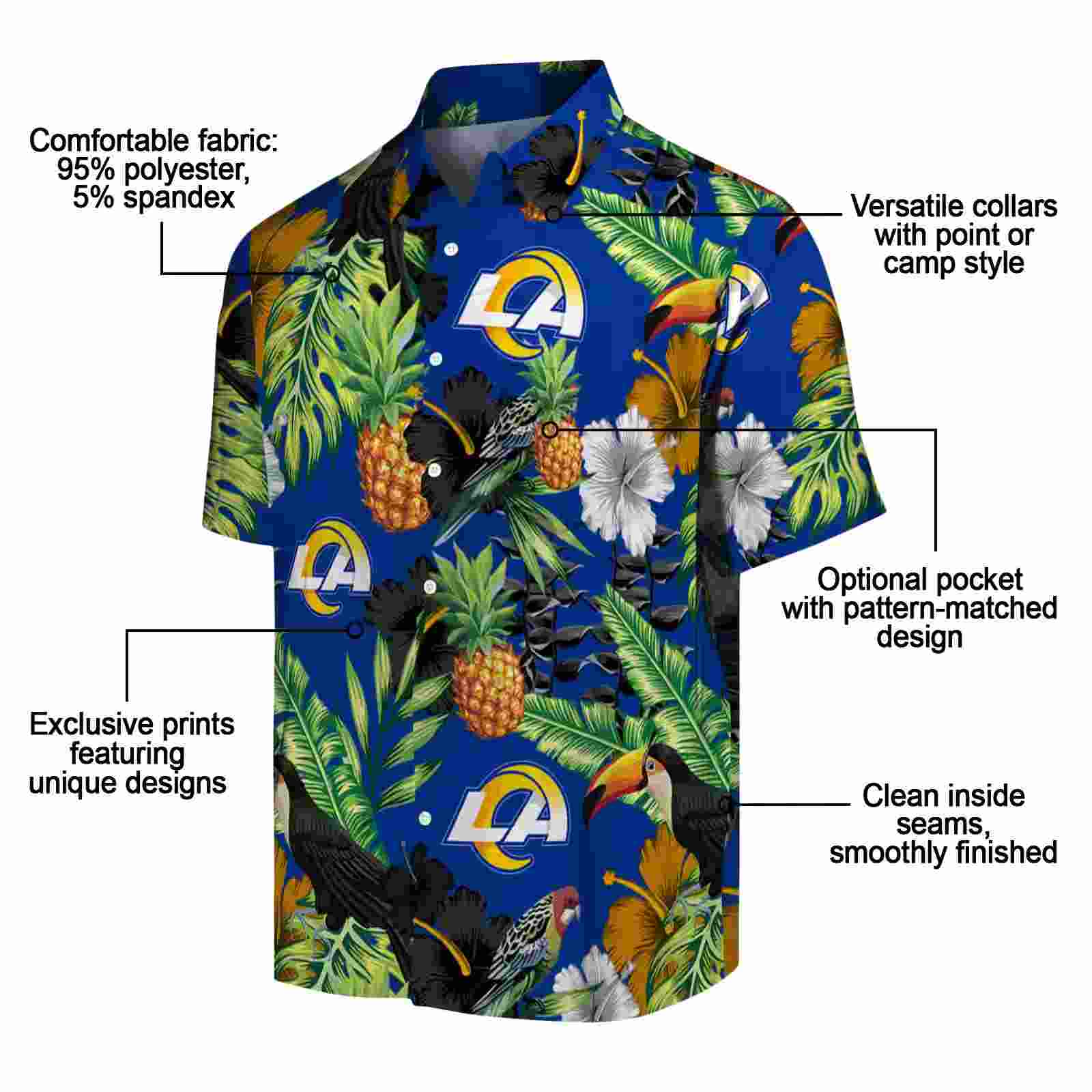 los angeles rams toucan hibiscus pineapple blue green hawaiian shirt new arrival