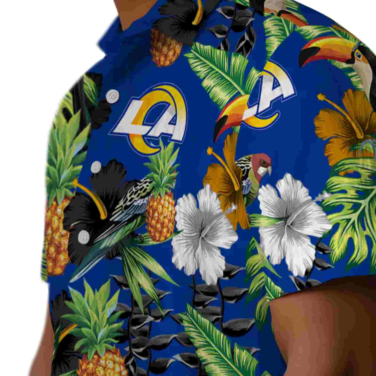 los angeles rams toucan hibiscus pineapple blue green hawaiian shirt trendy