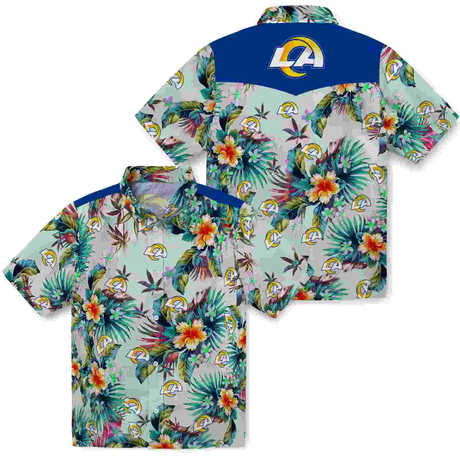 los angeles rams tropical foliage green hawaiian shirt high quality