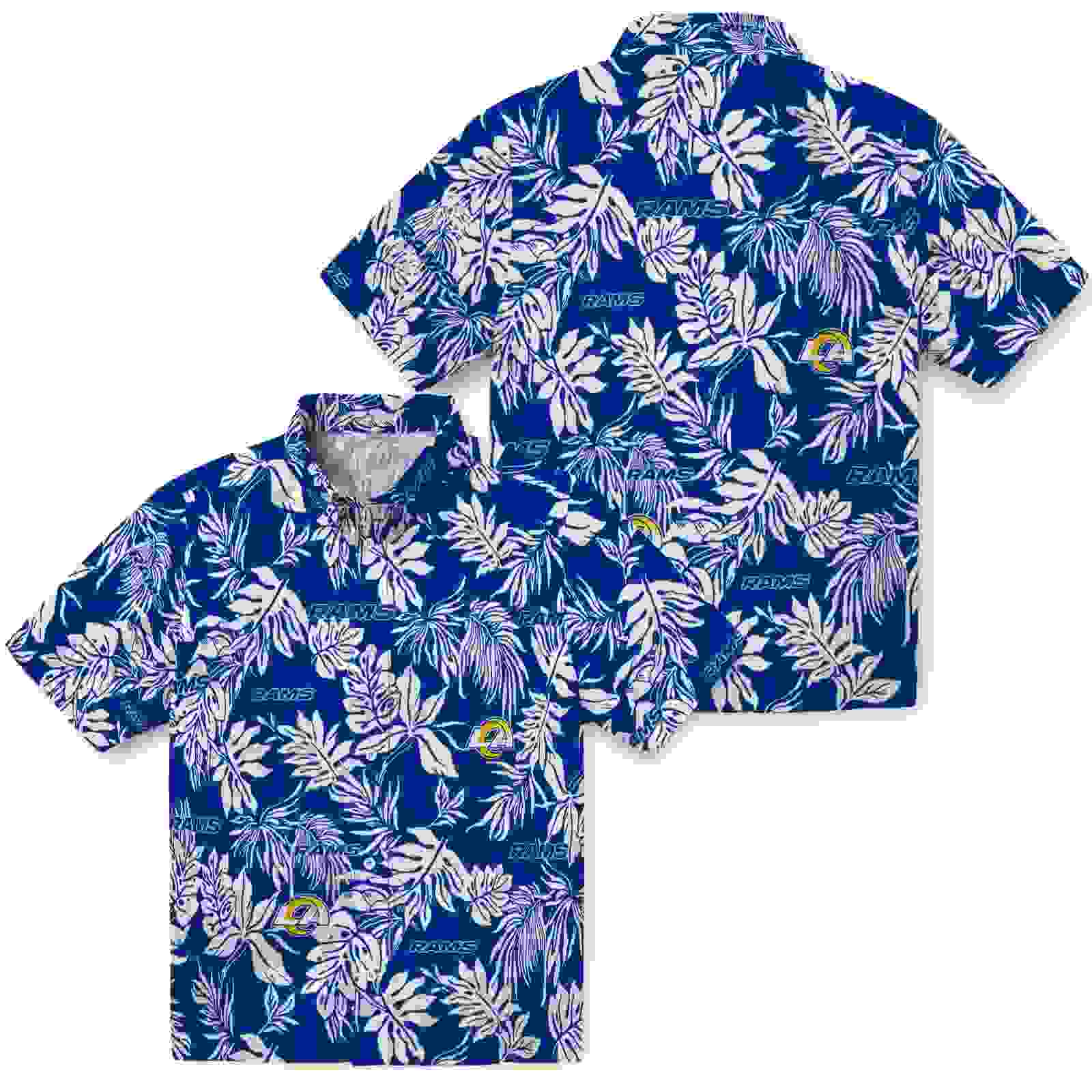 los angeles rams tropical leaf blue white hawaiian shirt high quality