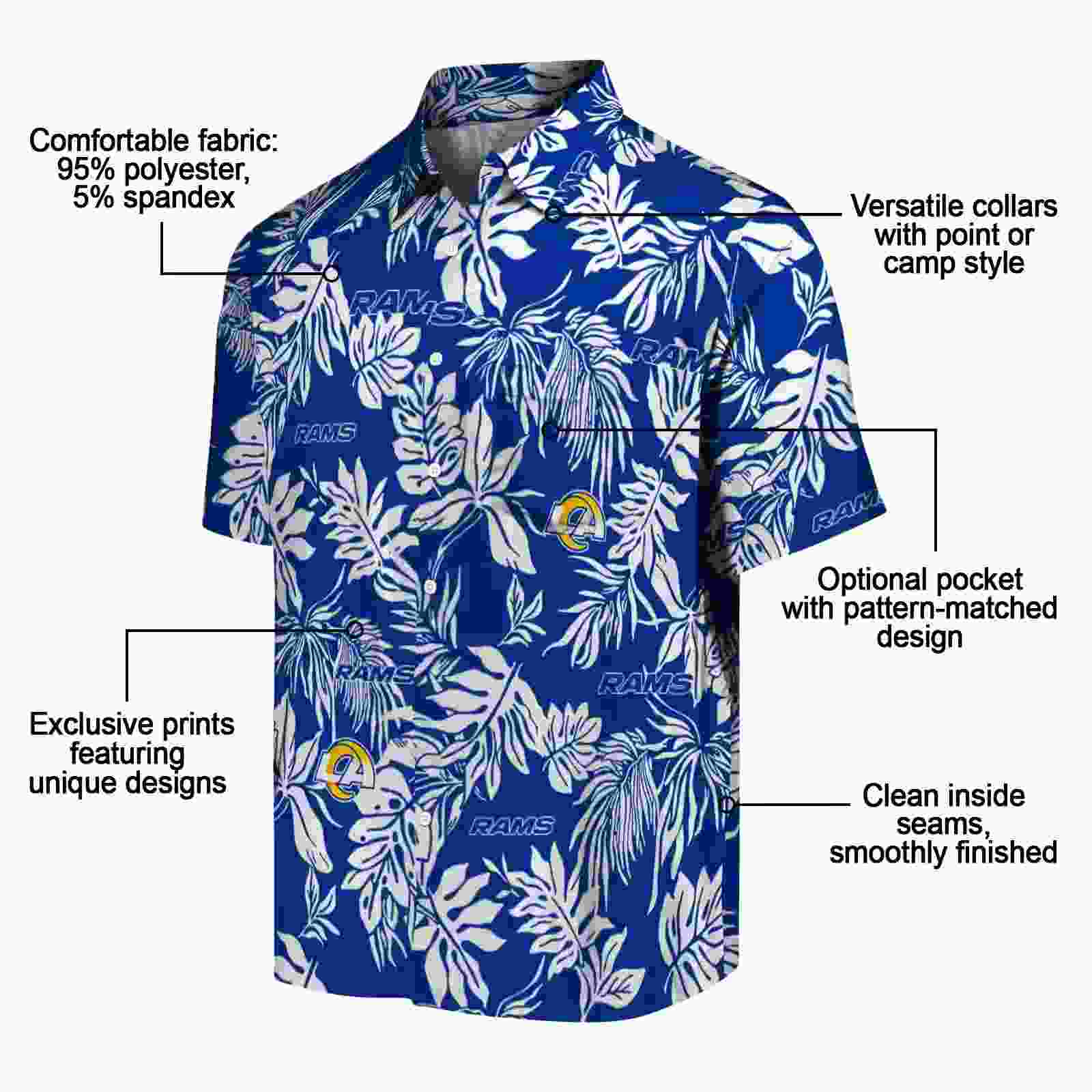 los angeles rams tropical leaf blue white hawaiian shirt new arrival