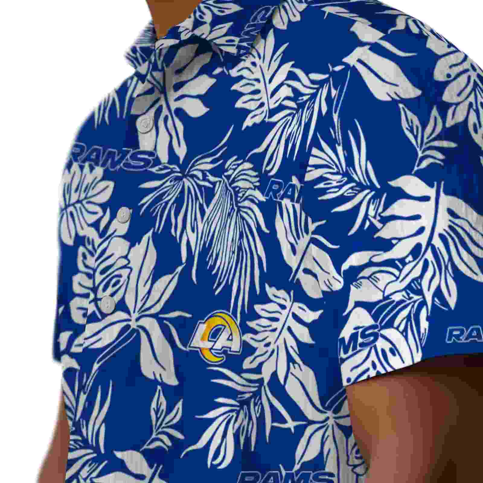 los angeles rams tropical leaf blue white hawaiian shirt trendy