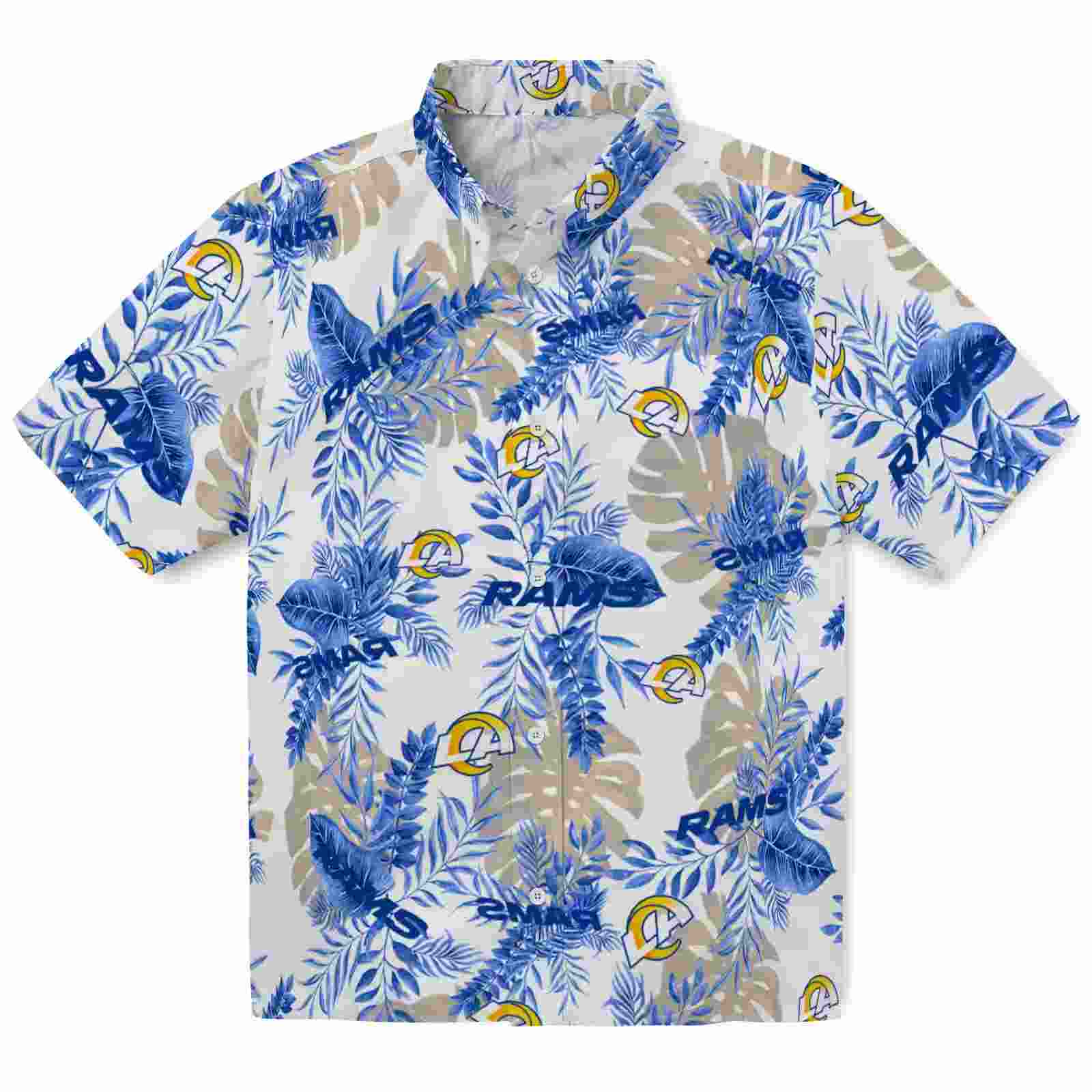 Los Angeles Rams Tropical Leaves Blue White Hawaiian Shirt