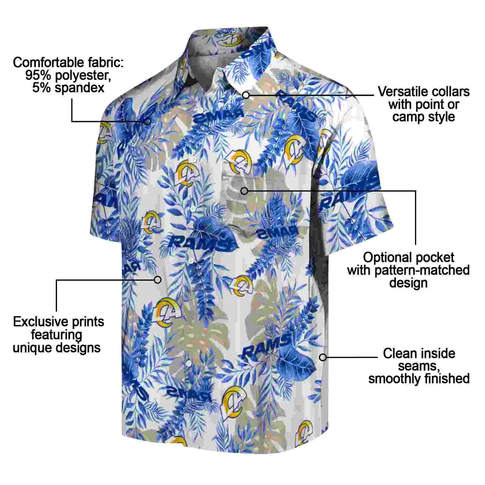 los angeles rams tropical leaves blue white hawaiian shirt new arrival