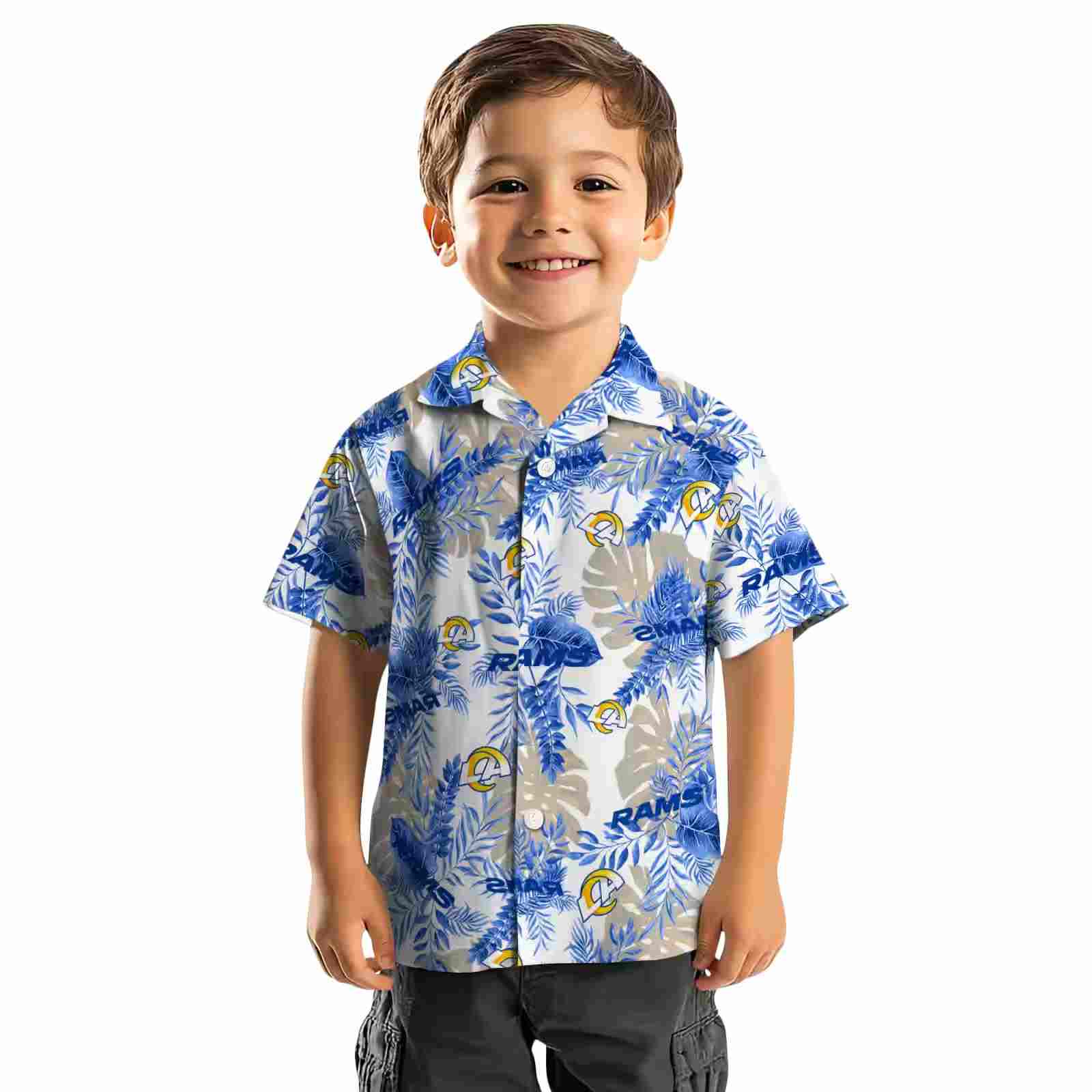 los angeles rams tropical leaves blue white hawaiian shirt top rated