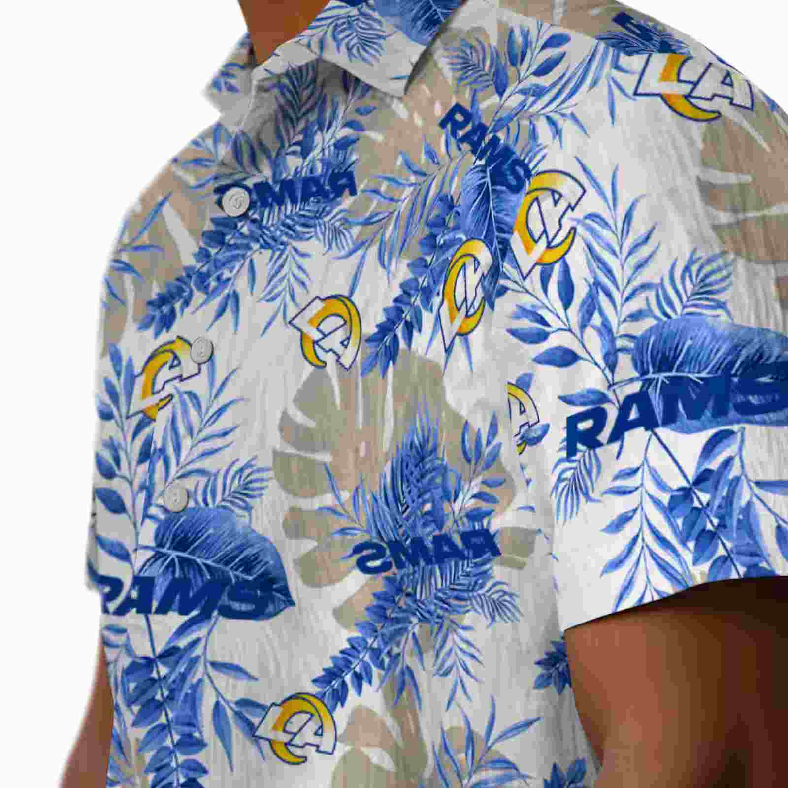 los angeles rams tropical leaves blue white hawaiian shirt trendy