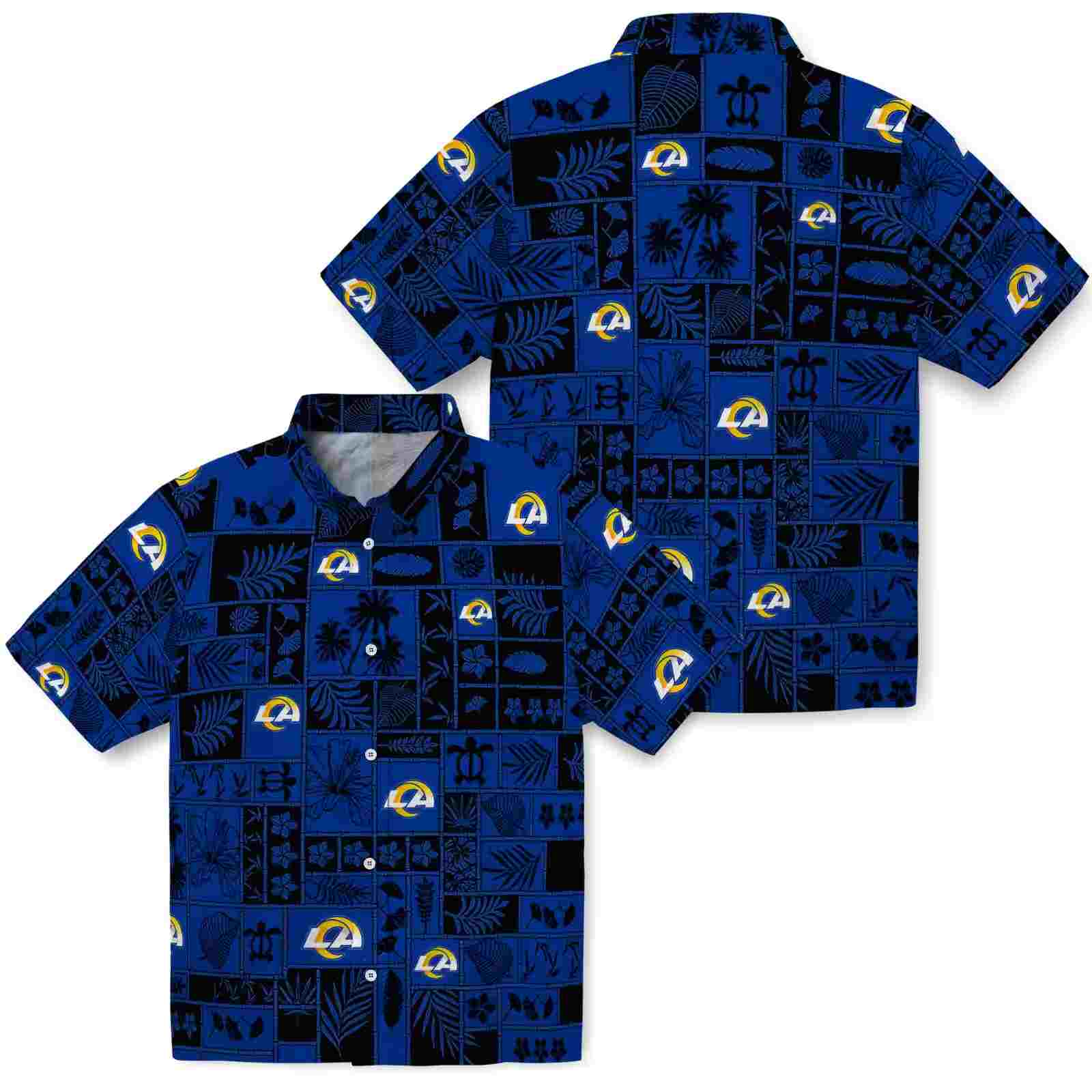 los angeles rams tropical patchwork blue black hawaiian shirt high quality