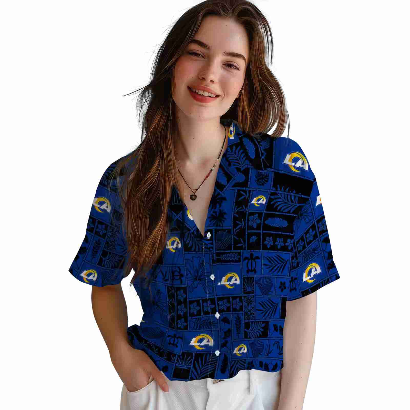 los angeles rams tropical patchwork blue black hawaiian shirt latest model