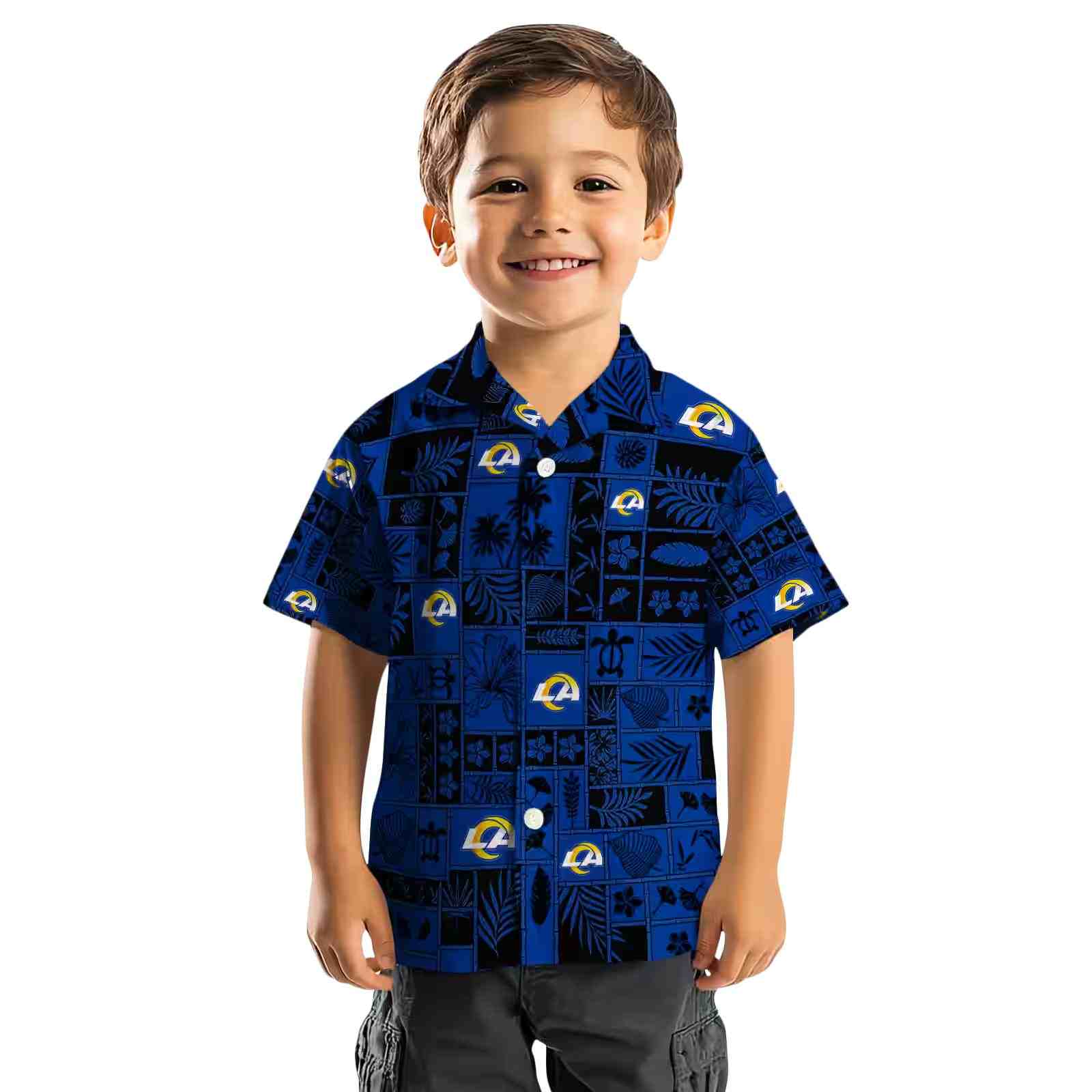 los angeles rams tropical patchwork blue black hawaiian shirt top rated