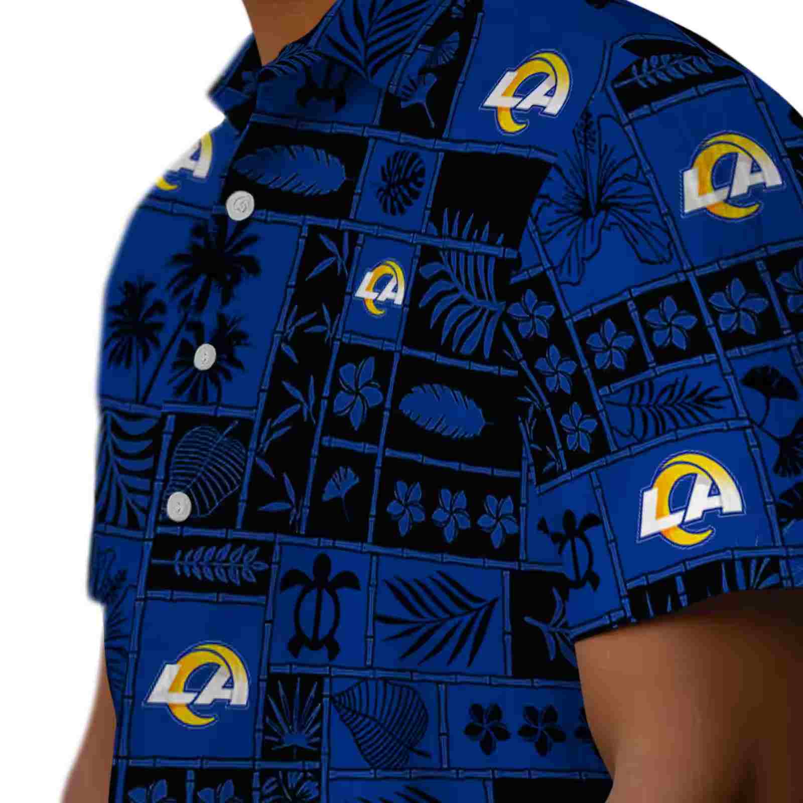 los angeles rams tropical patchwork blue black hawaiian shirt trendy